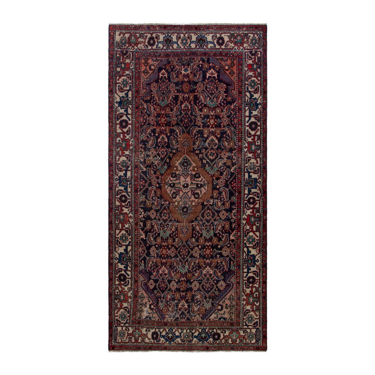 Persian Hamedan area rug in burgundy and cream, 4'2" x 8'2"