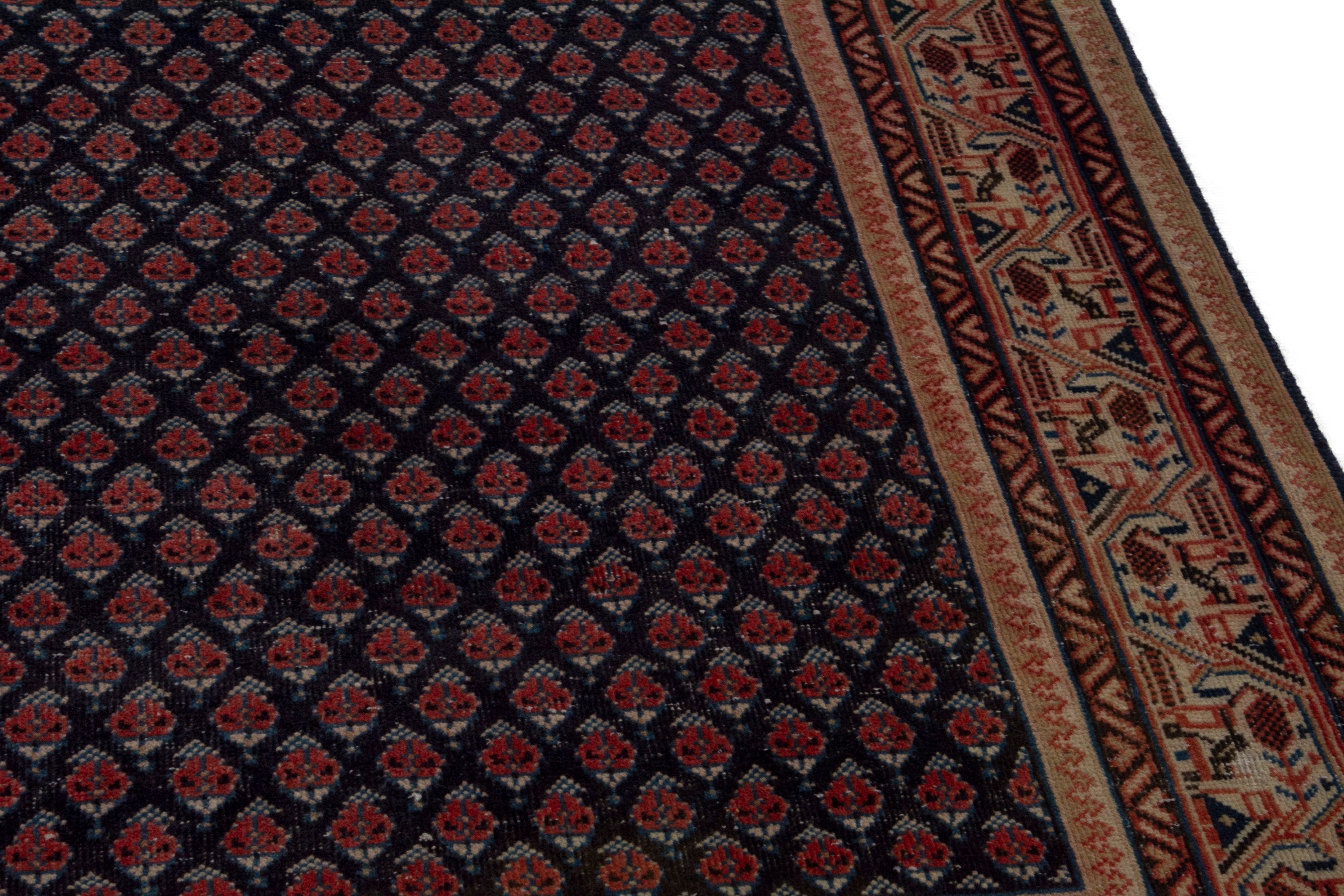 Persian Botteh area rug in navy and burgundy, view 10 of 19