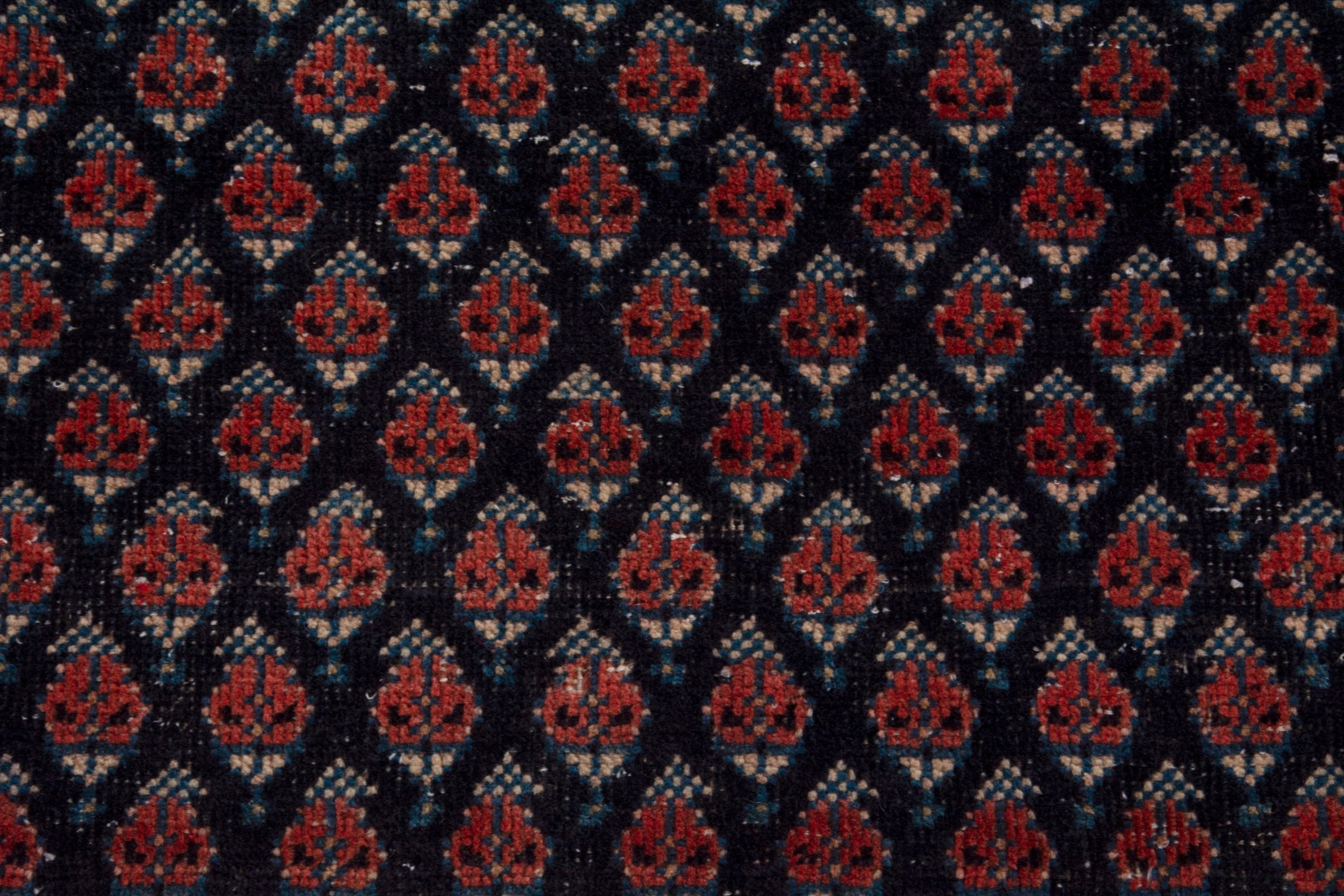 Persian Botteh area rug in navy and burgundy, view 12 of 19