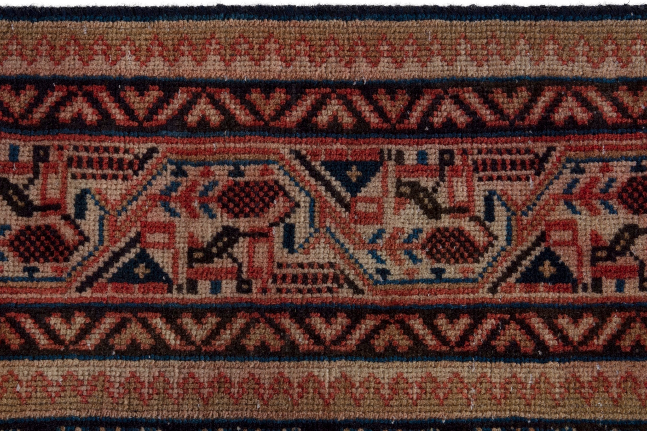 Persian Botteh area rug in navy and burgundy, view 13 of 19