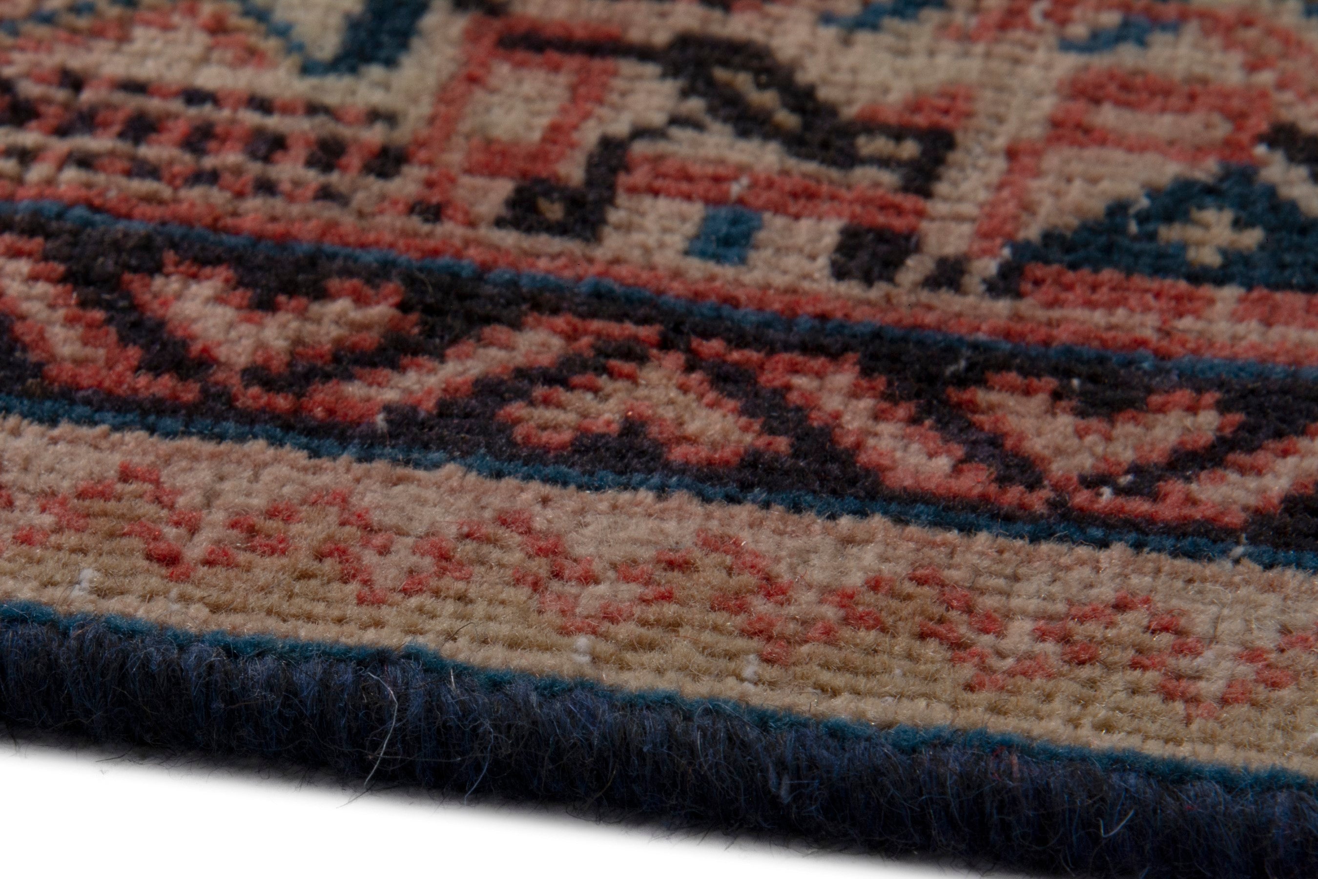 Persian Botteh area rug in navy and burgundy, view 15 of 19