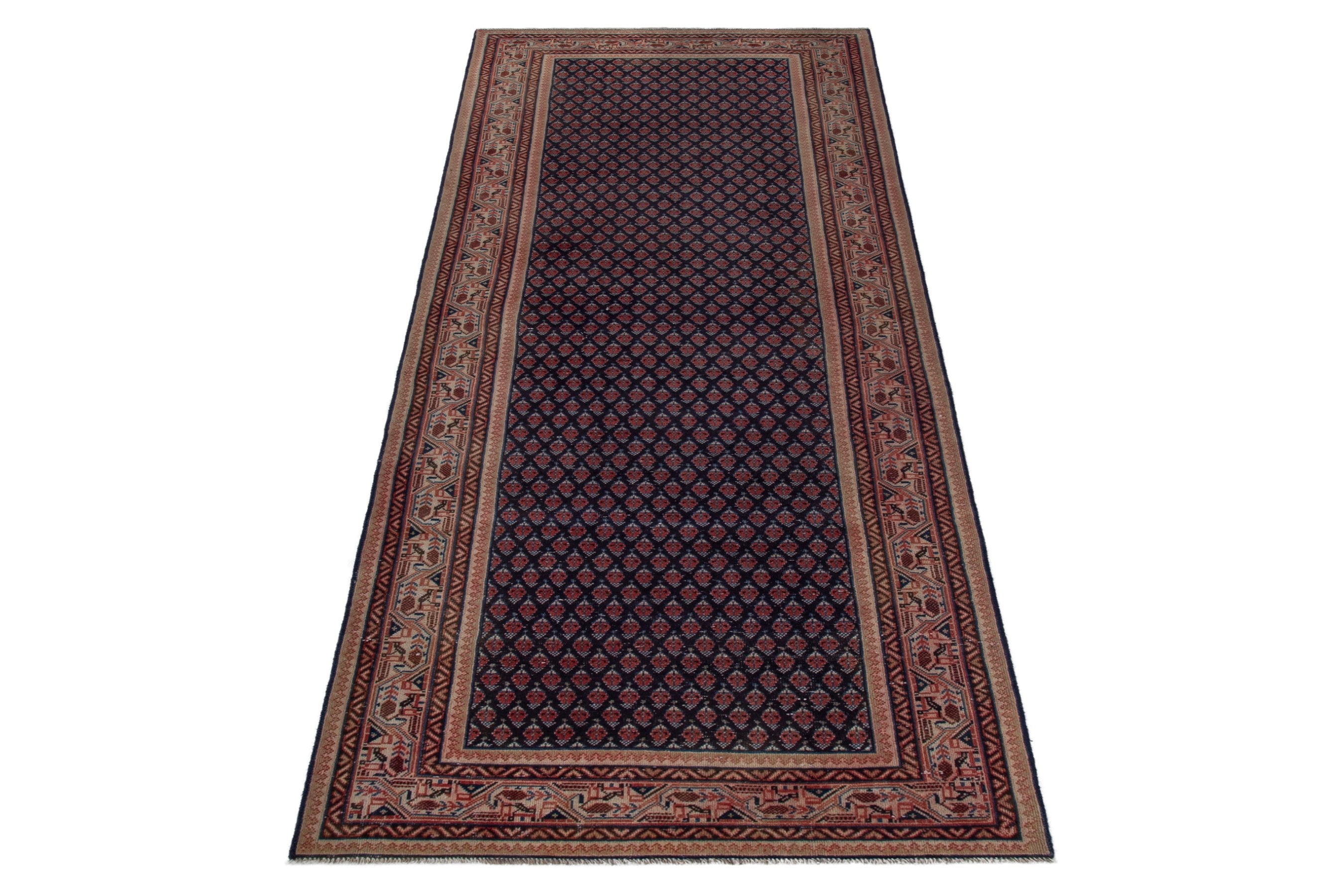 Persian Botteh area rug in navy and burgundy, view 3 of 19