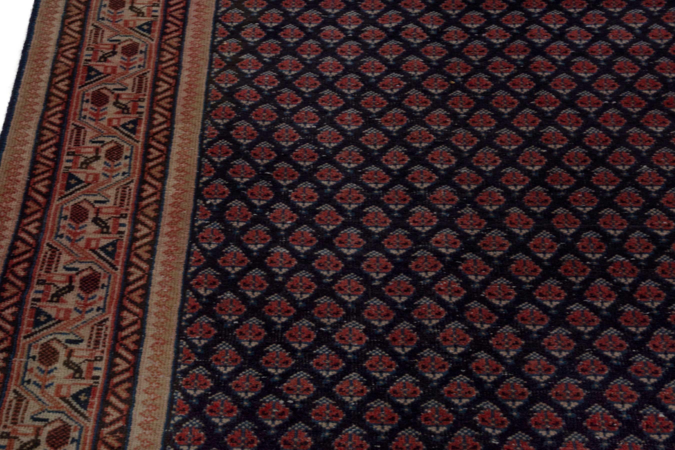 Persian Botteh area rug in navy and burgundy, view 9 of 19