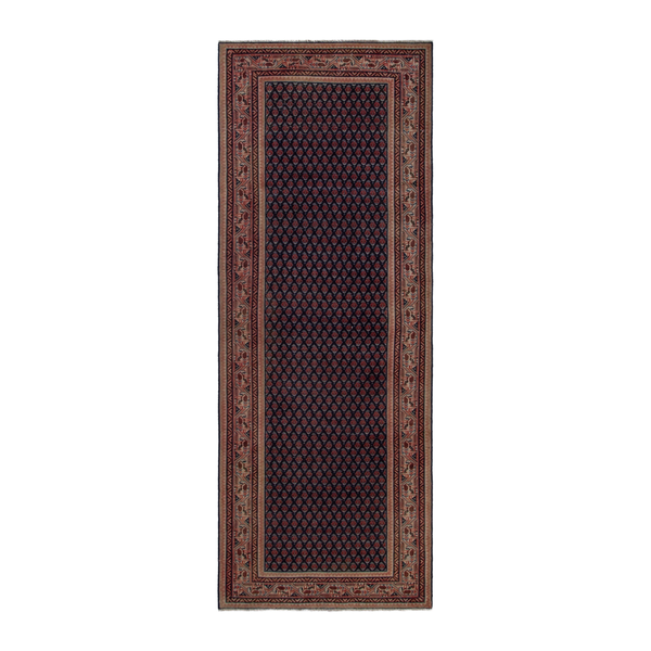 Persian Botteh area rug in navy and burgundy, 4' x 11'8"