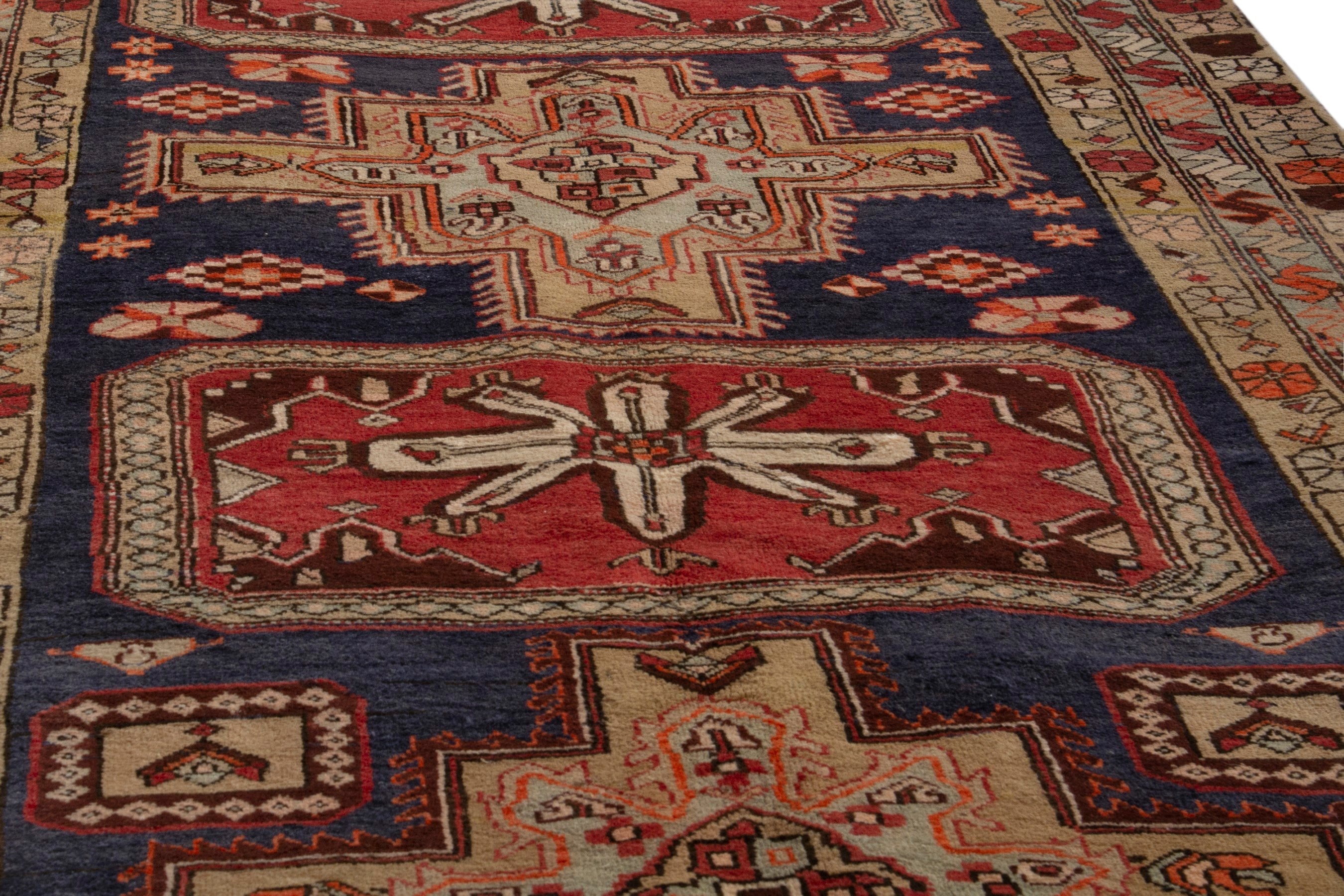 Persian Ardabil runner rug in navy and deep red, view 10 of 19