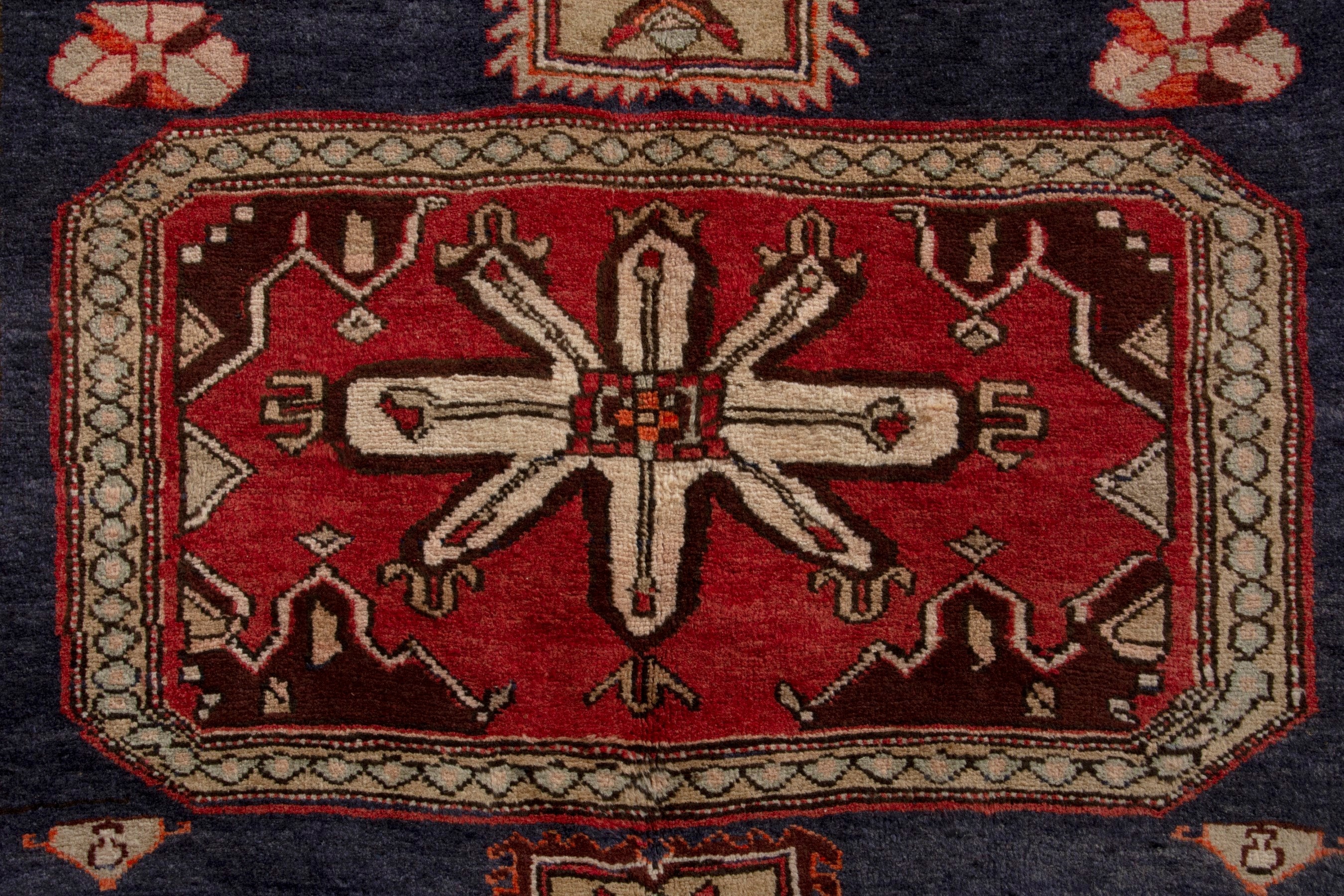 Persian Ardabil runner rug in navy and deep red, view 13 of 19