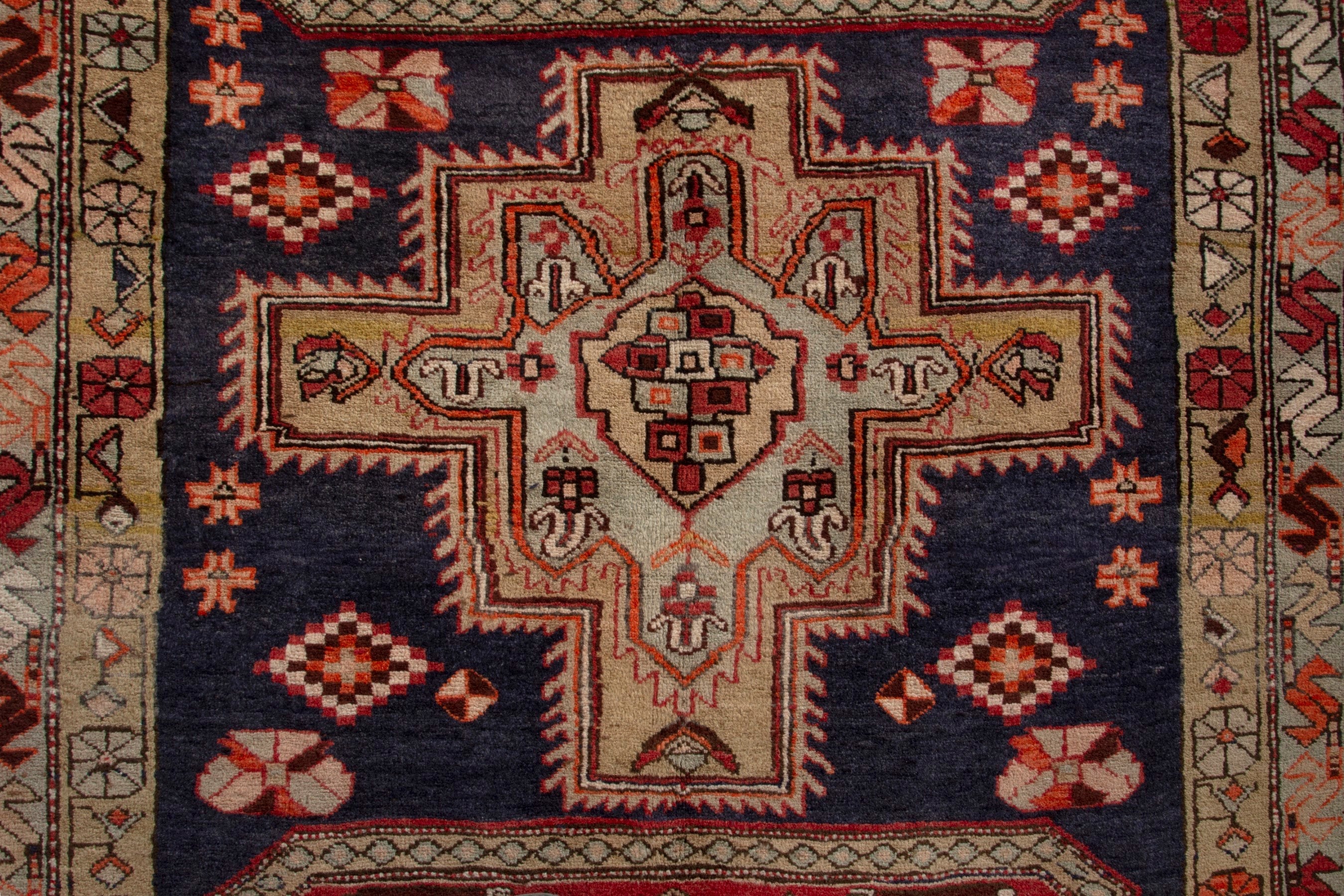 Persian Ardabil runner rug in navy and deep red, view 14 of 19
