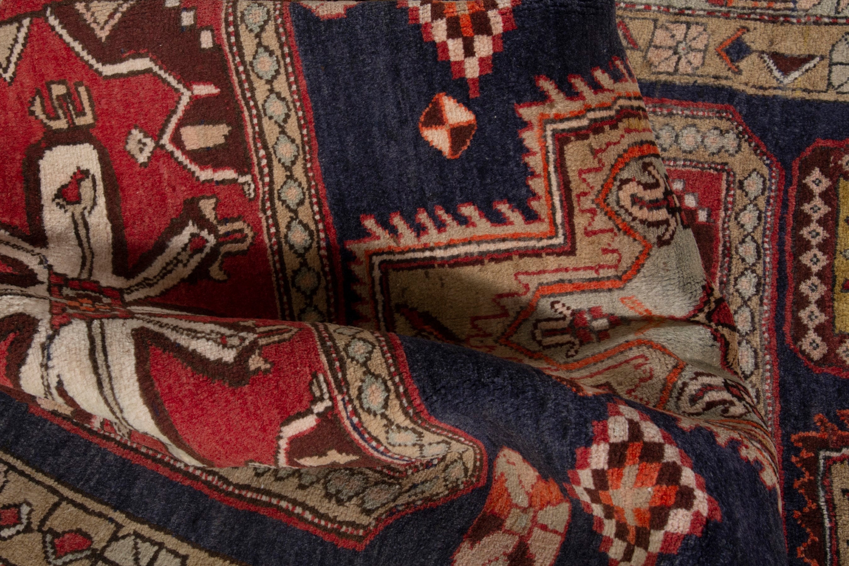 Persian Ardabil runner rug in navy and deep red, view 16 of 19