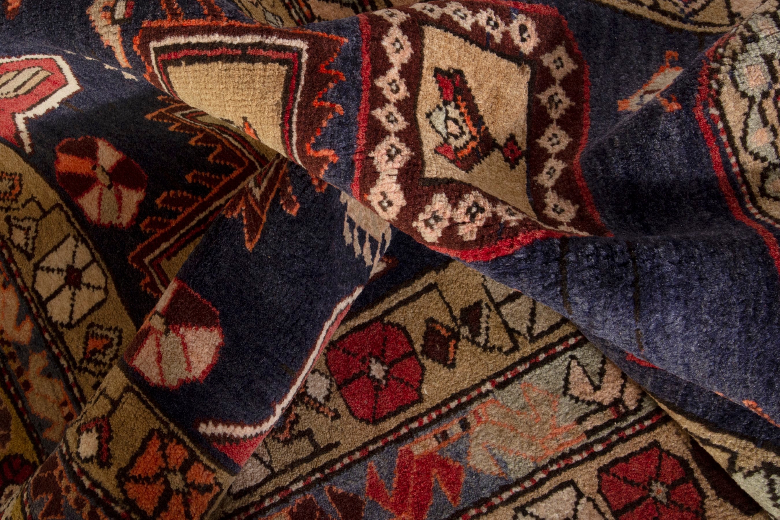 Persian Ardabil runner rug in navy and deep red, view 17 of 19