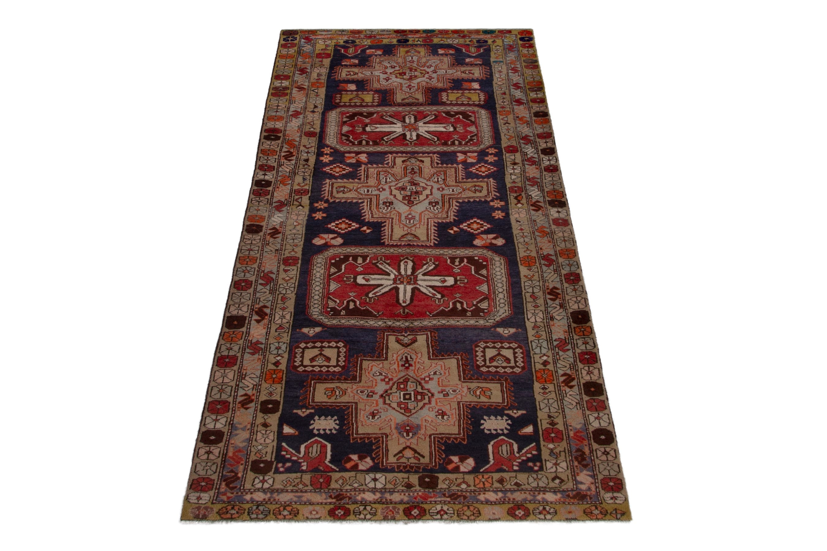Persian Ardabil runner rug in navy and deep red, view 2 of 19