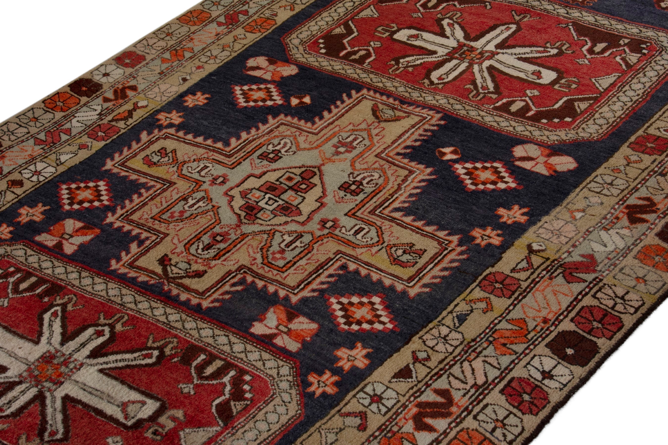Persian Ardabil runner rug in navy and deep red, view 4 of 19
