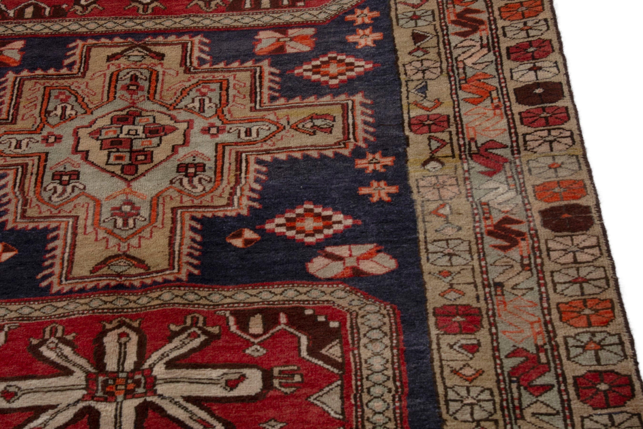 Persian Ardabil runner rug in navy and deep red, view 7 of 19