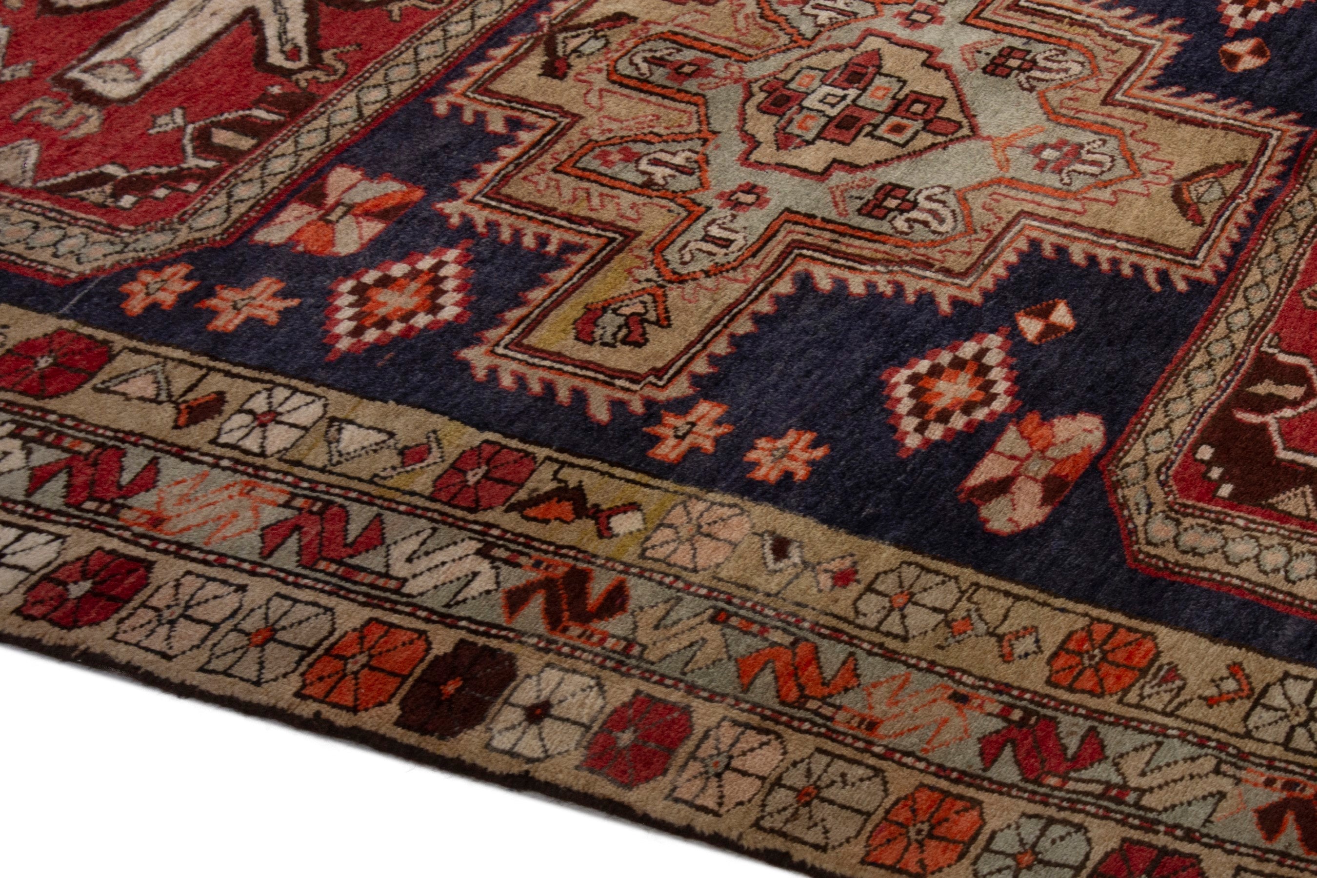 Persian Ardabil runner rug in navy and deep red, view 8 of 19