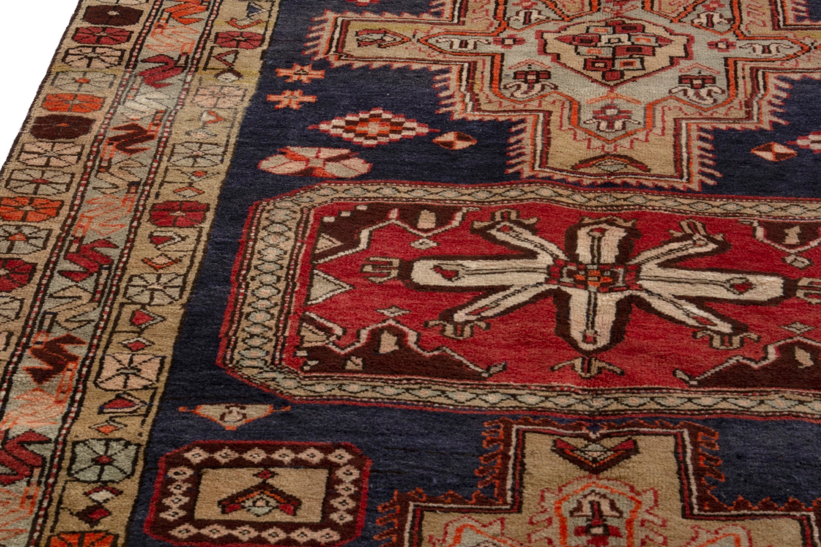 Persian Ardabil runner rug in navy and deep red, view 9 of 19