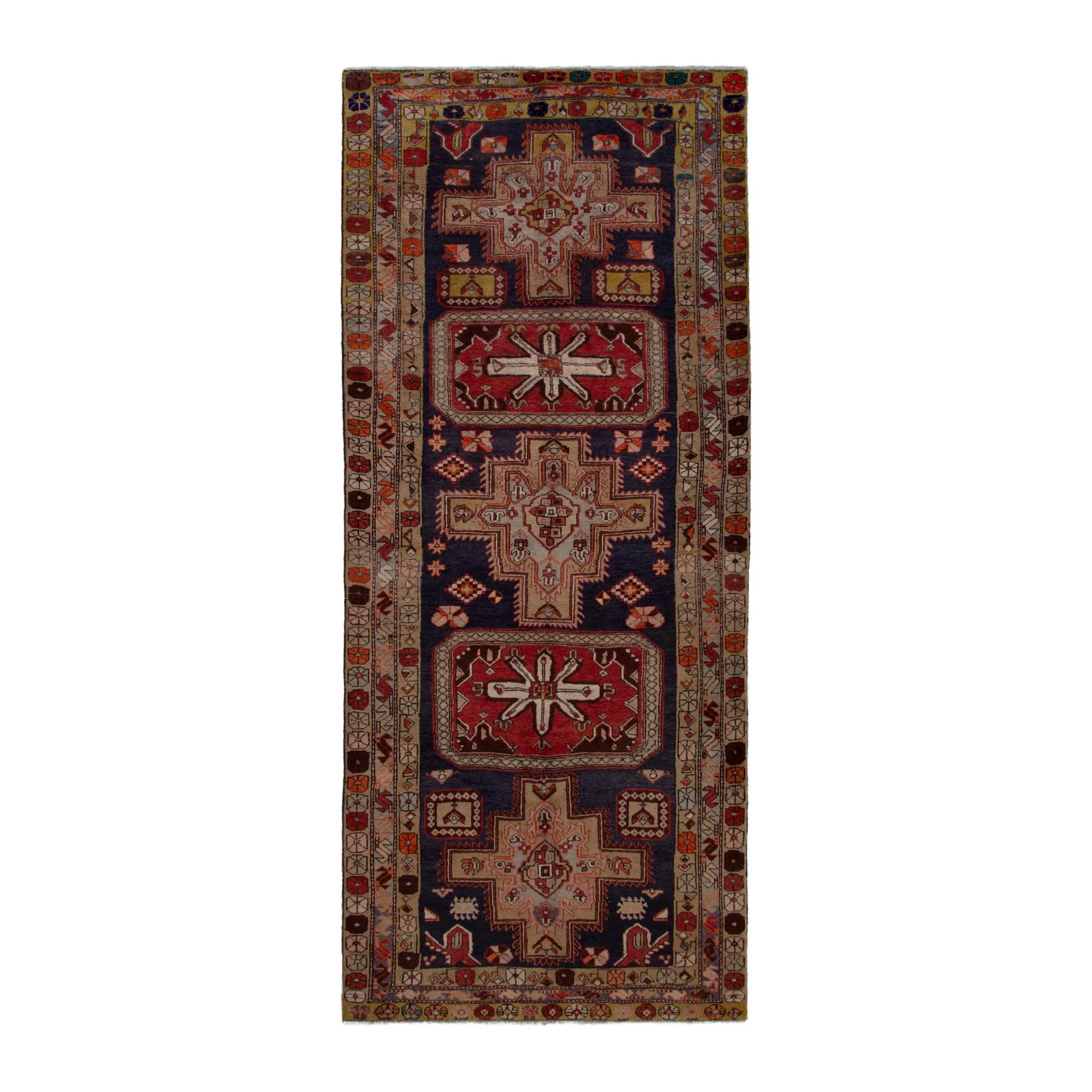 Persian Ardabil runner rug in navy and deep red, 4'8" x 11'2"