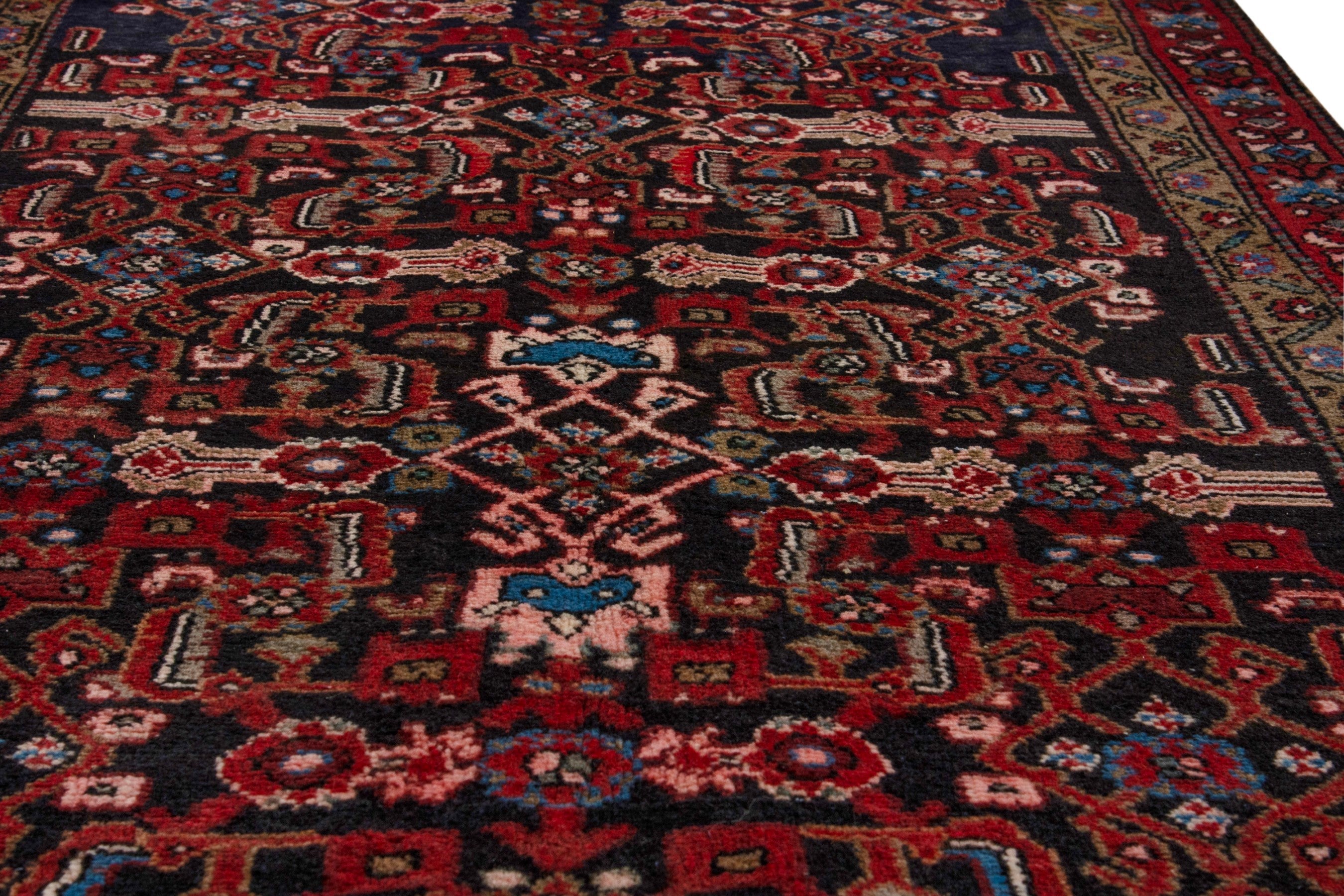 Persian Hamedan runner rug in burgundy and deep red, view 10 of 19