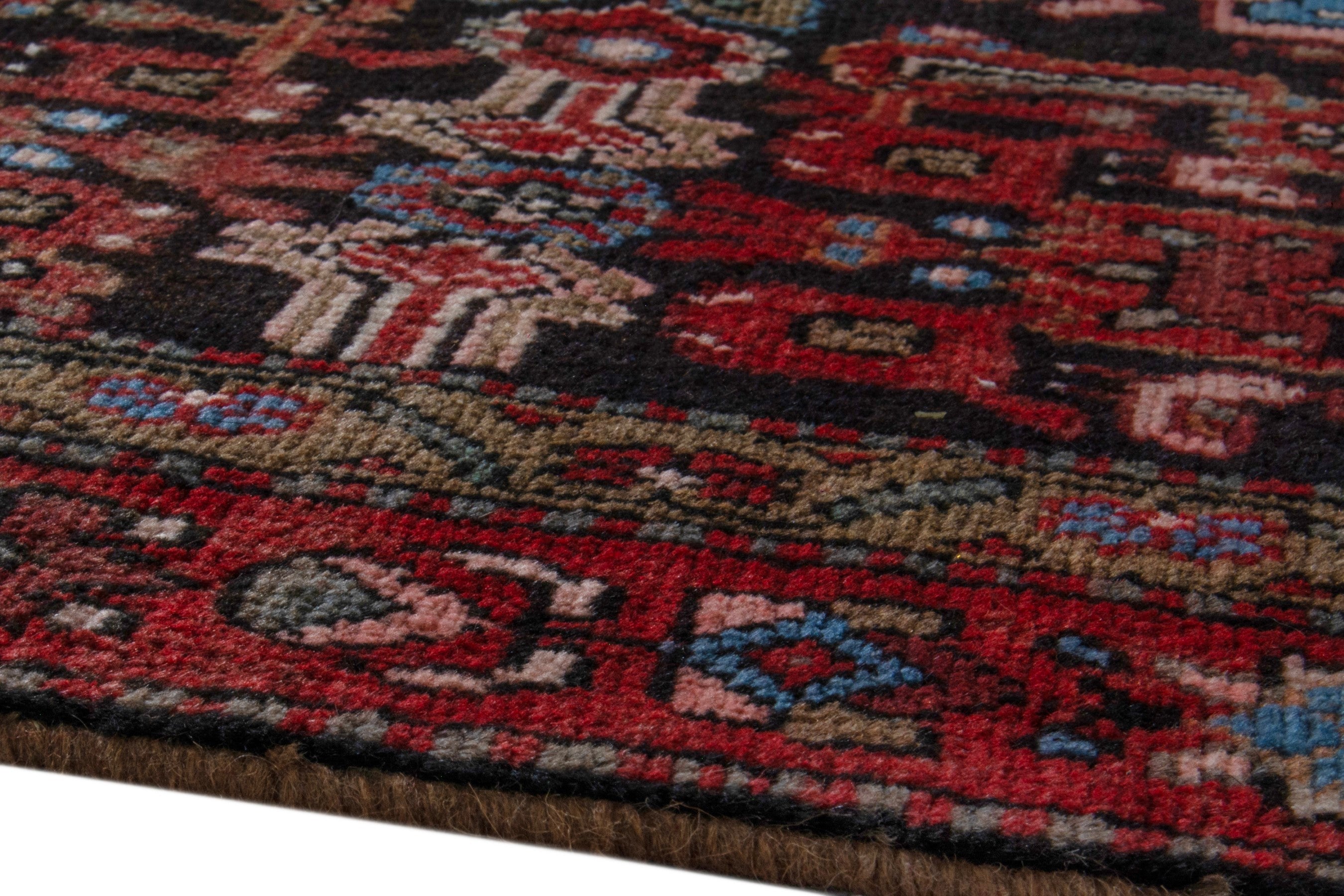 Persian Hamedan runner rug in burgundy and deep red, view 11 of 19