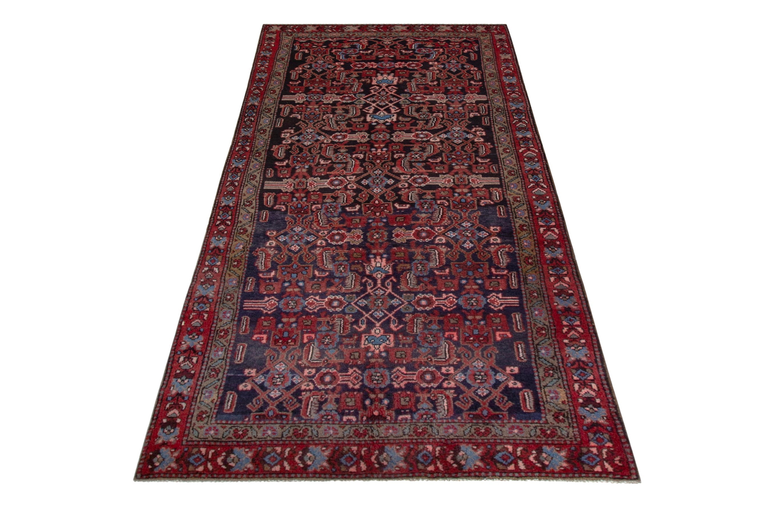 Persian Hamedan runner rug in burgundy and deep red, view 2 of 19