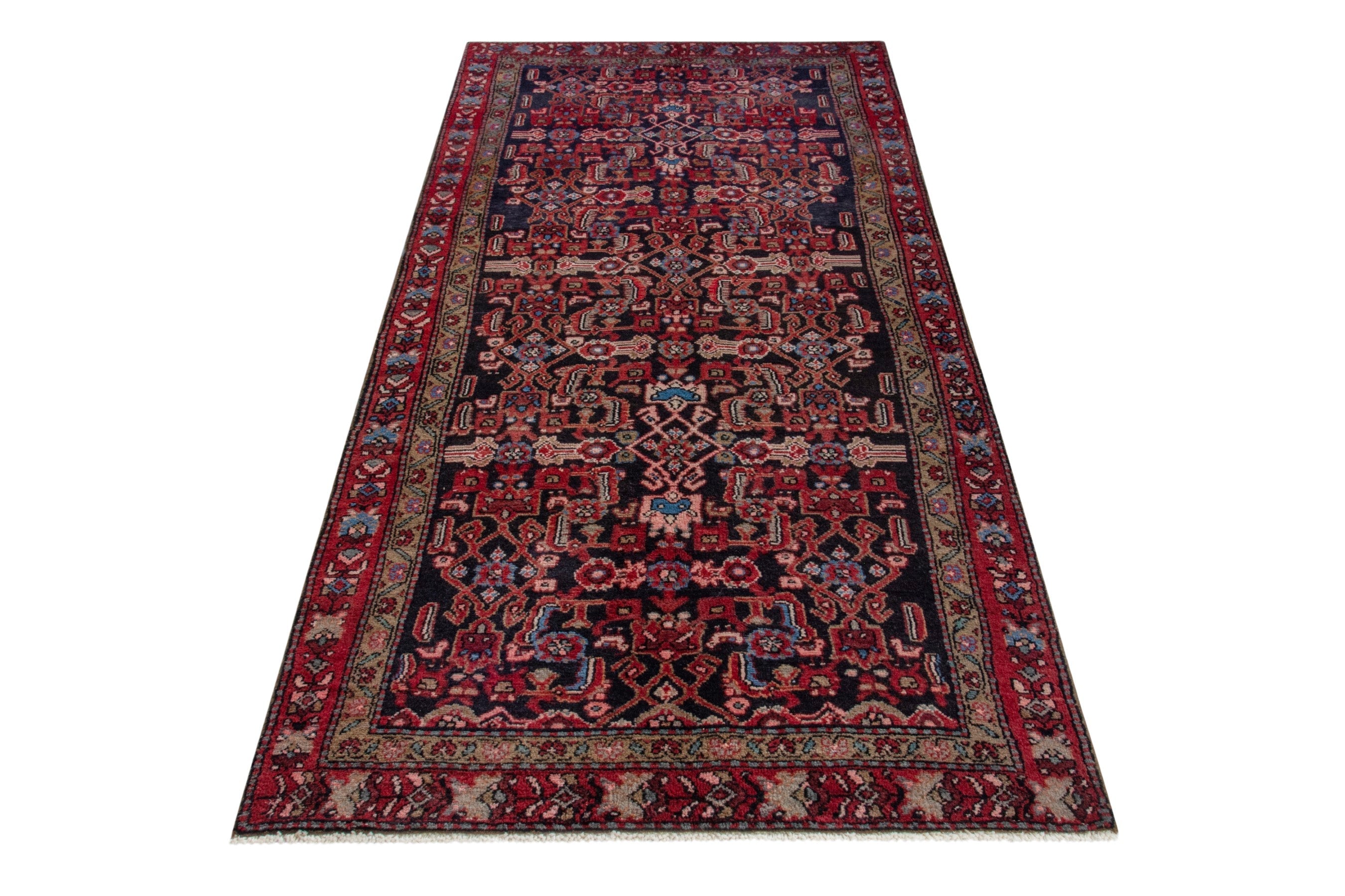Persian Hamedan runner rug in burgundy and deep red, view 3 of 19