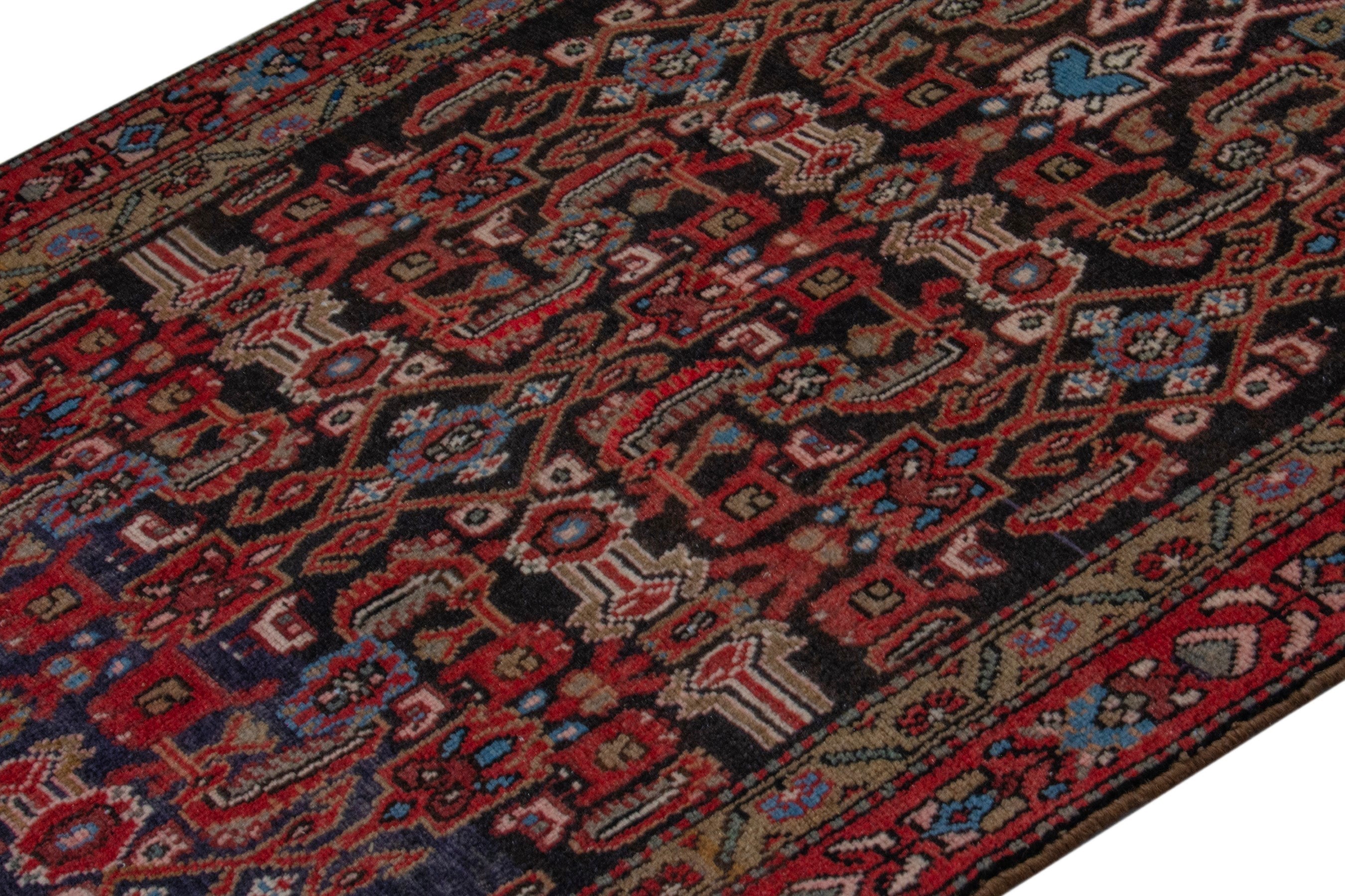 Persian Hamedan runner rug in burgundy and deep red, view 4 of 19