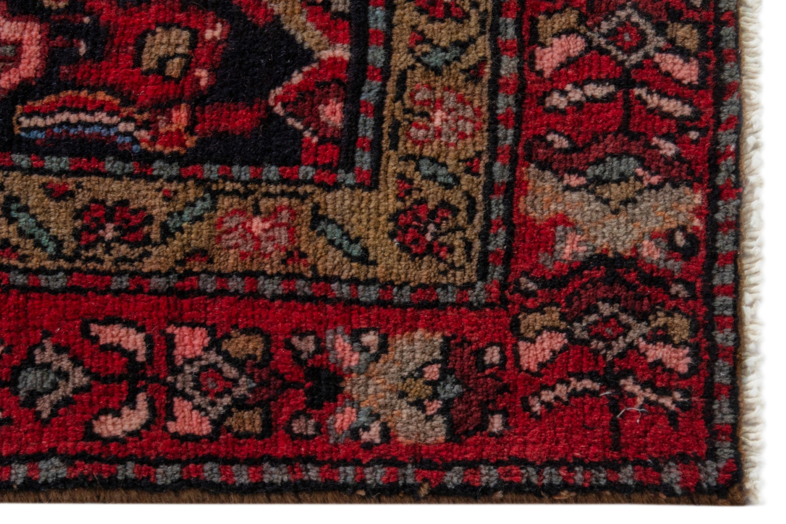 Persian Hamedan runner rug in burgundy and deep red, view 5 of 19