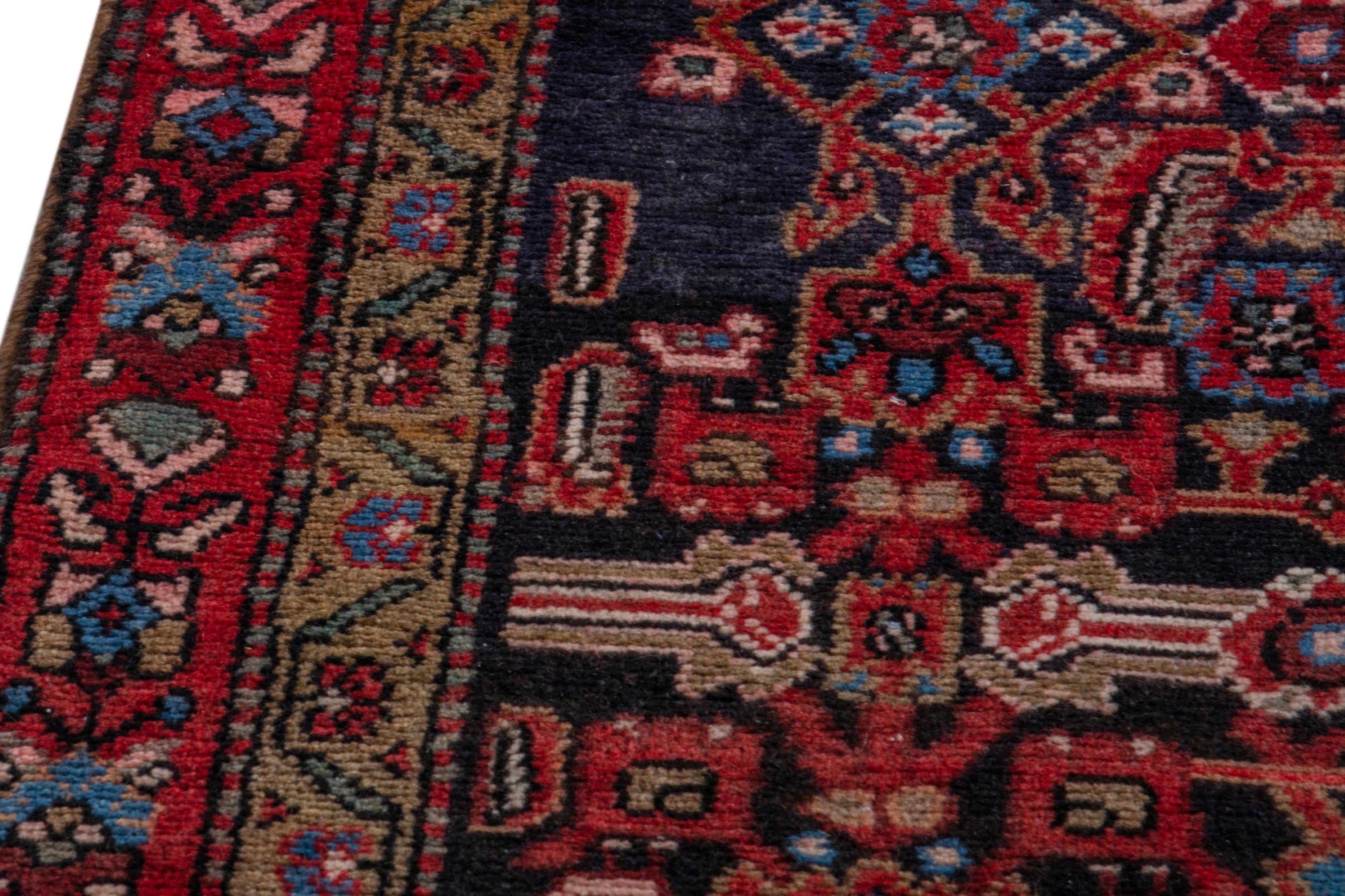 Persian Hamedan runner rug in burgundy and deep red, view 7 of 19