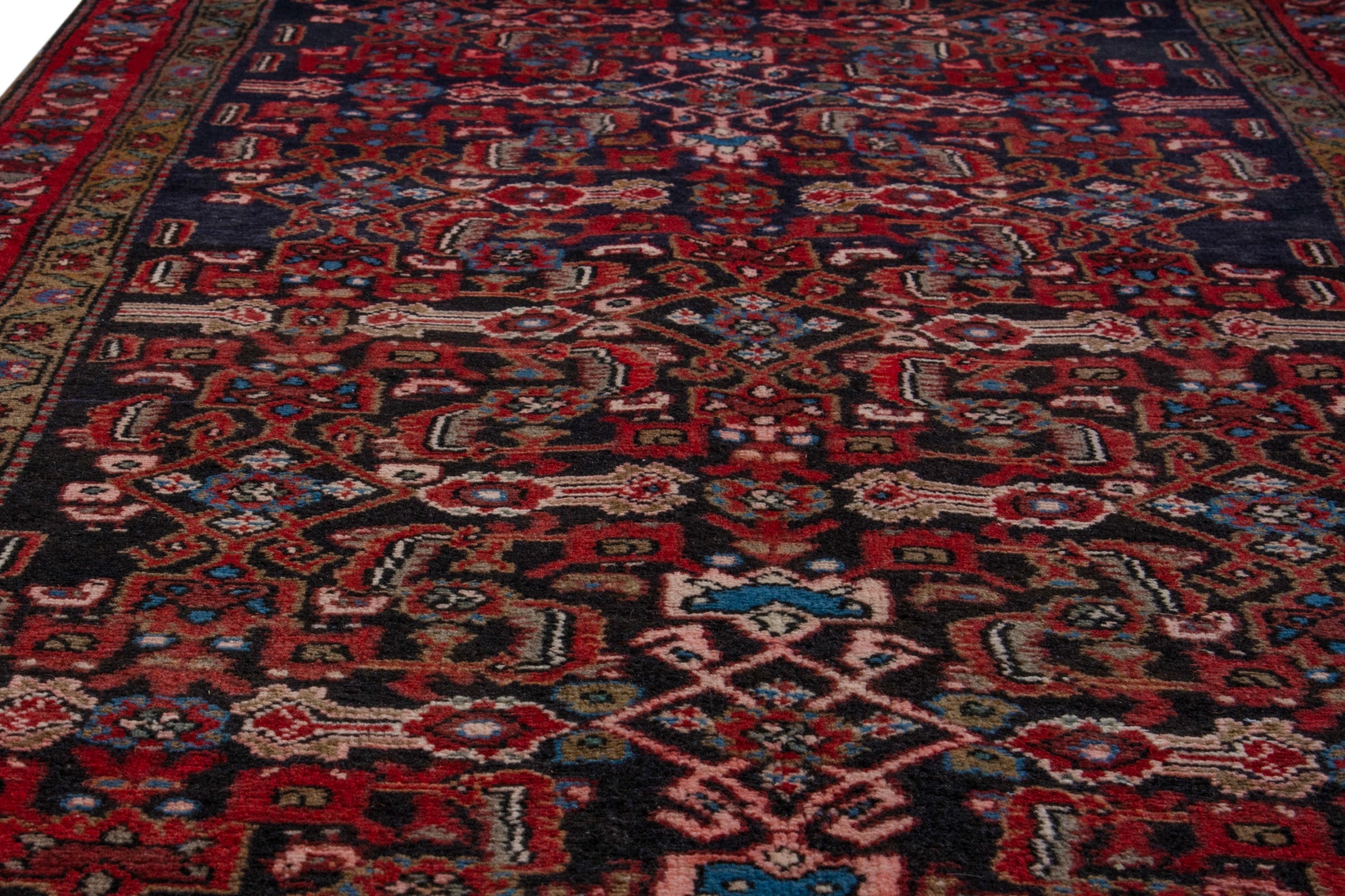 Persian Hamedan runner rug in burgundy and deep red, view 9 of 19