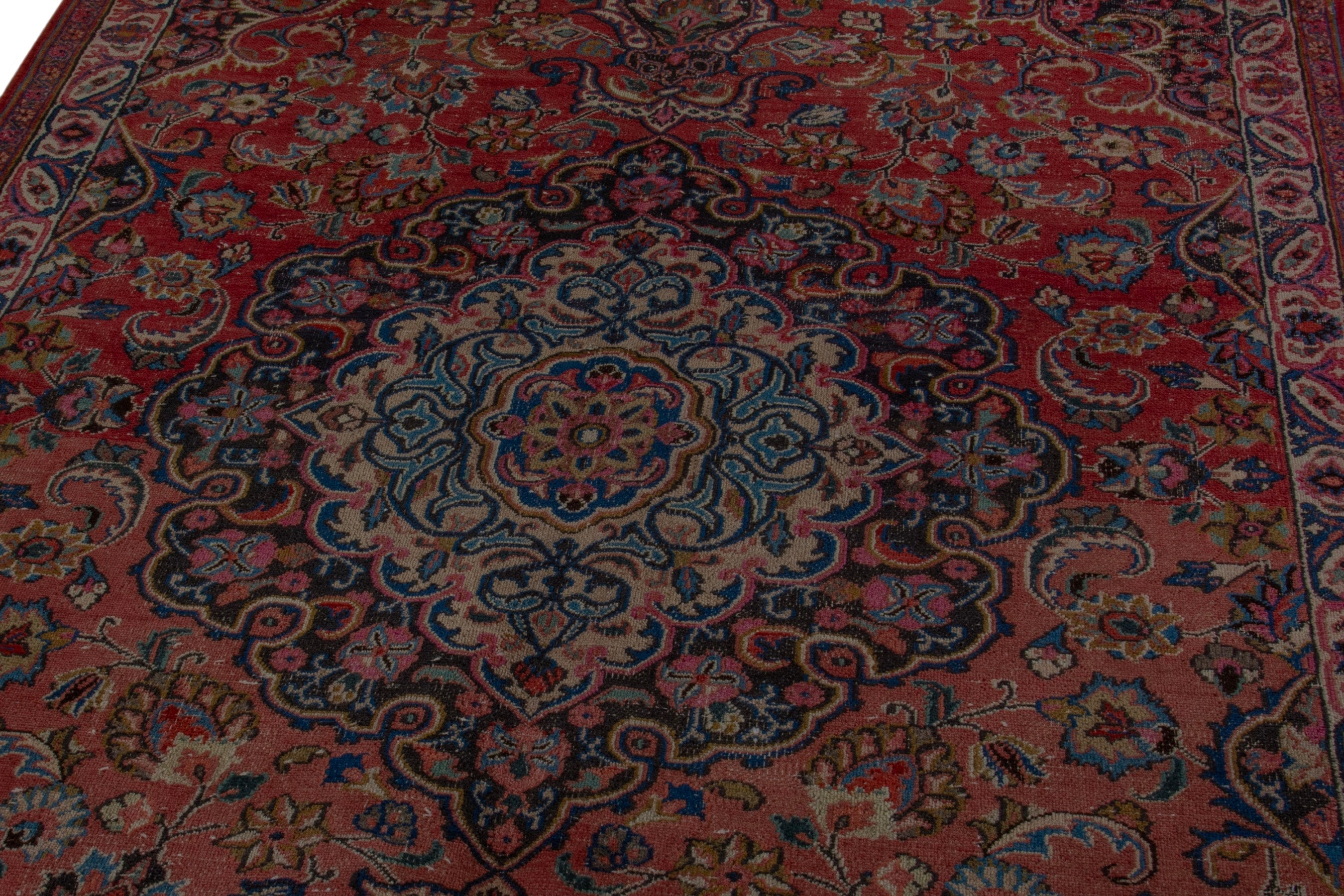 Persian Mashhad area rug in burgundy and dark blue, view 10 of 21