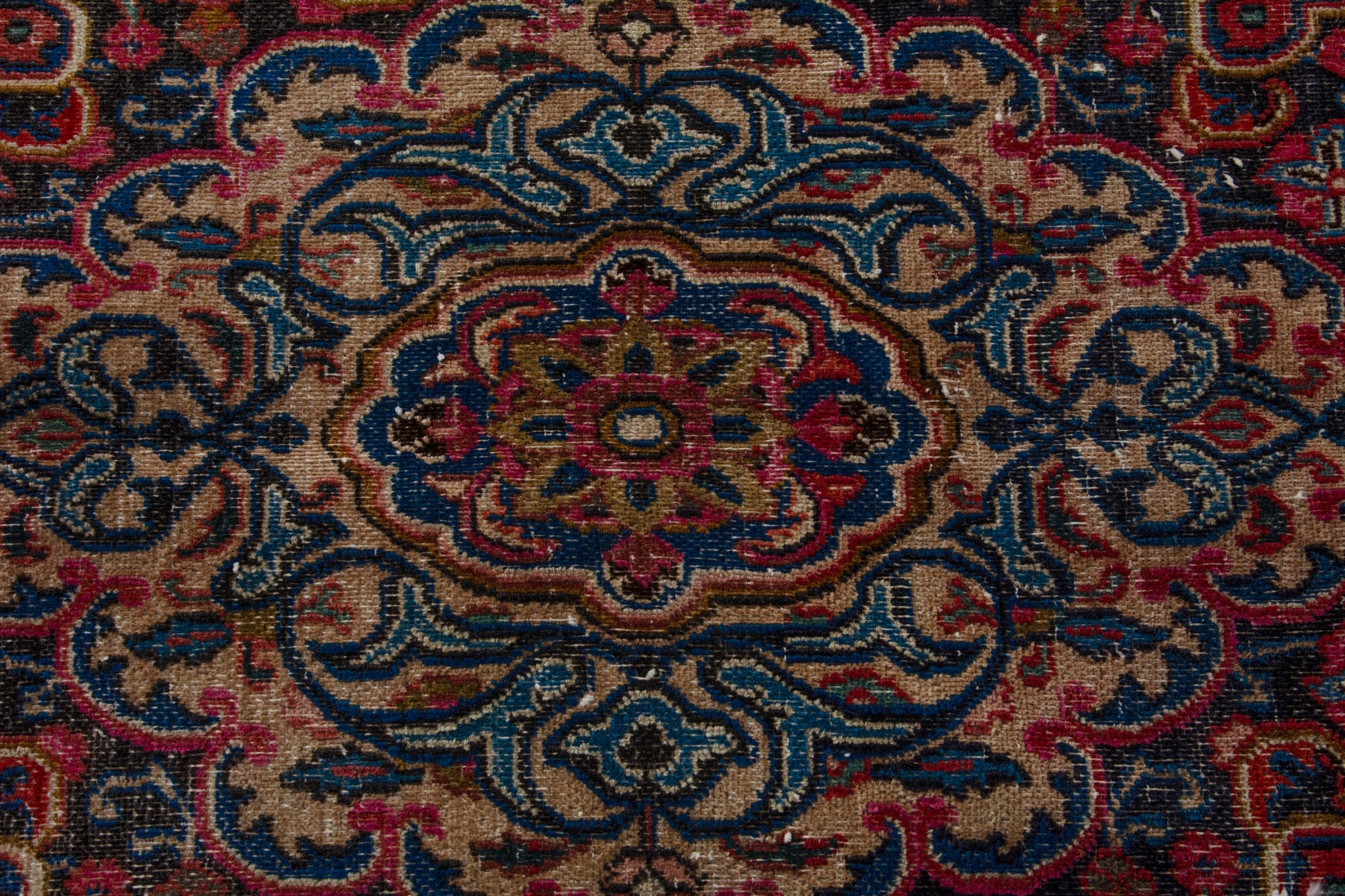 Persian Mashhad area rug in burgundy and dark blue, view 13 of 21