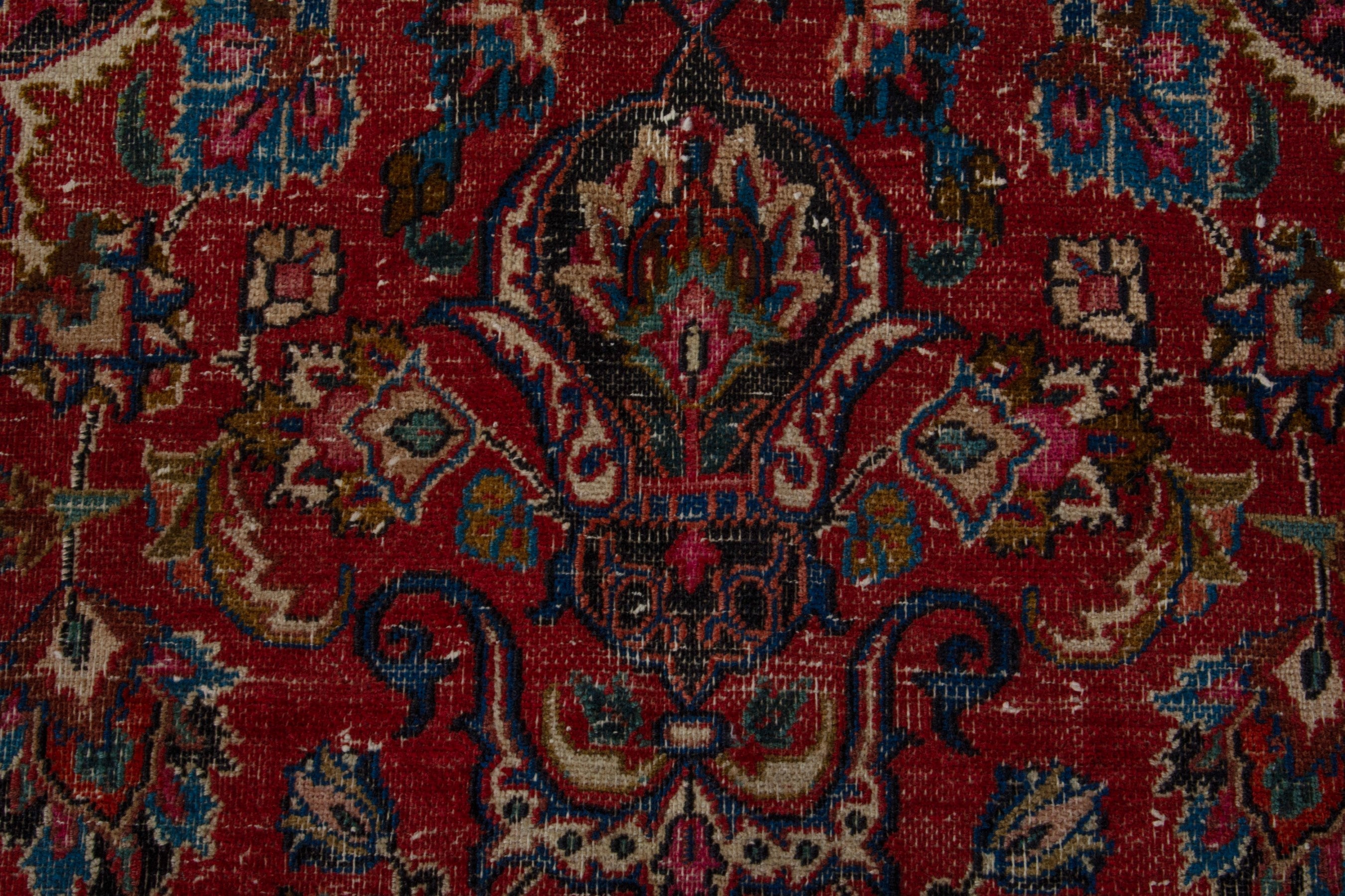 Persian Mashhad area rug in burgundy and dark blue, view 14 of 21