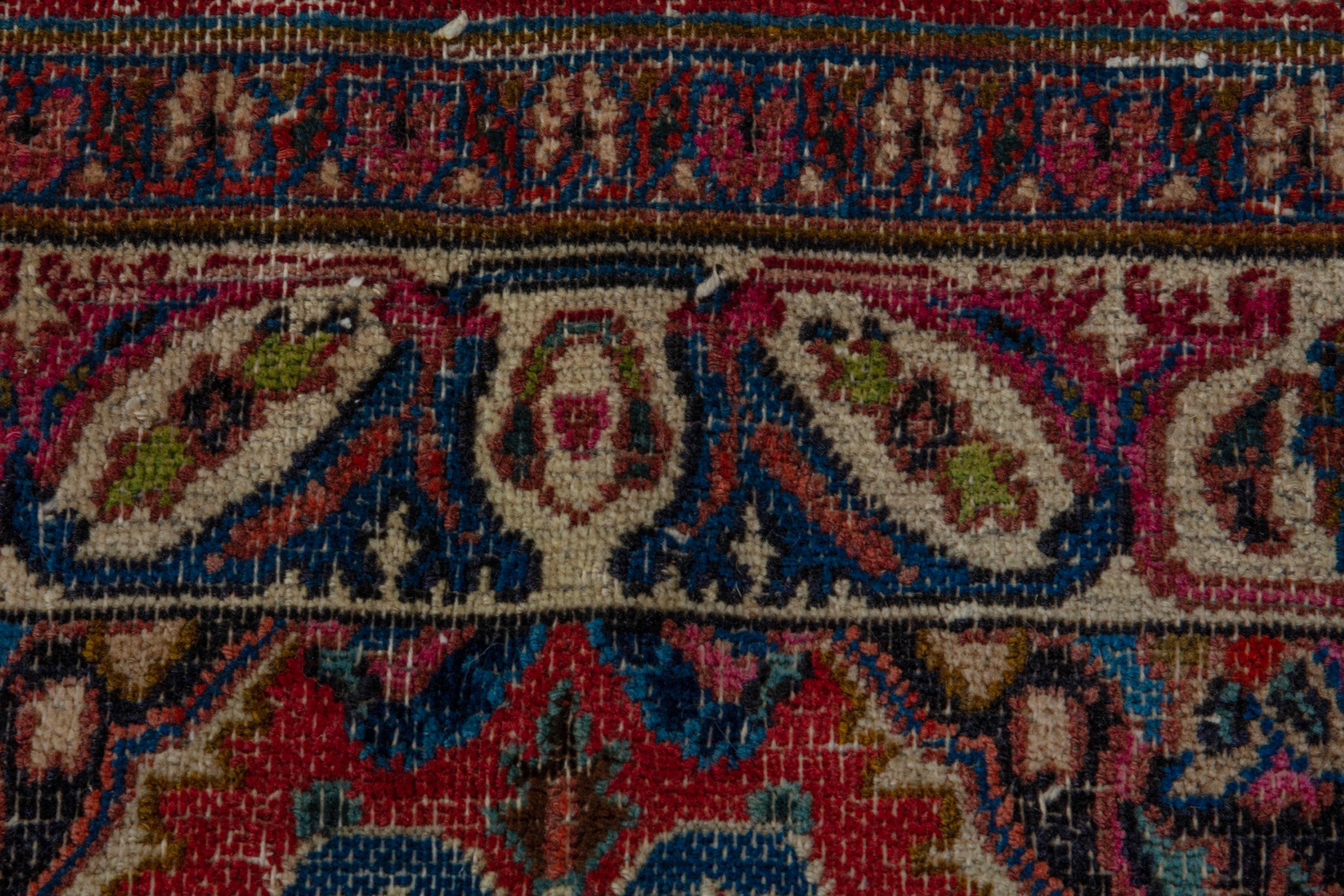 Persian Mashhad area rug in burgundy and dark blue, view 15 of 21