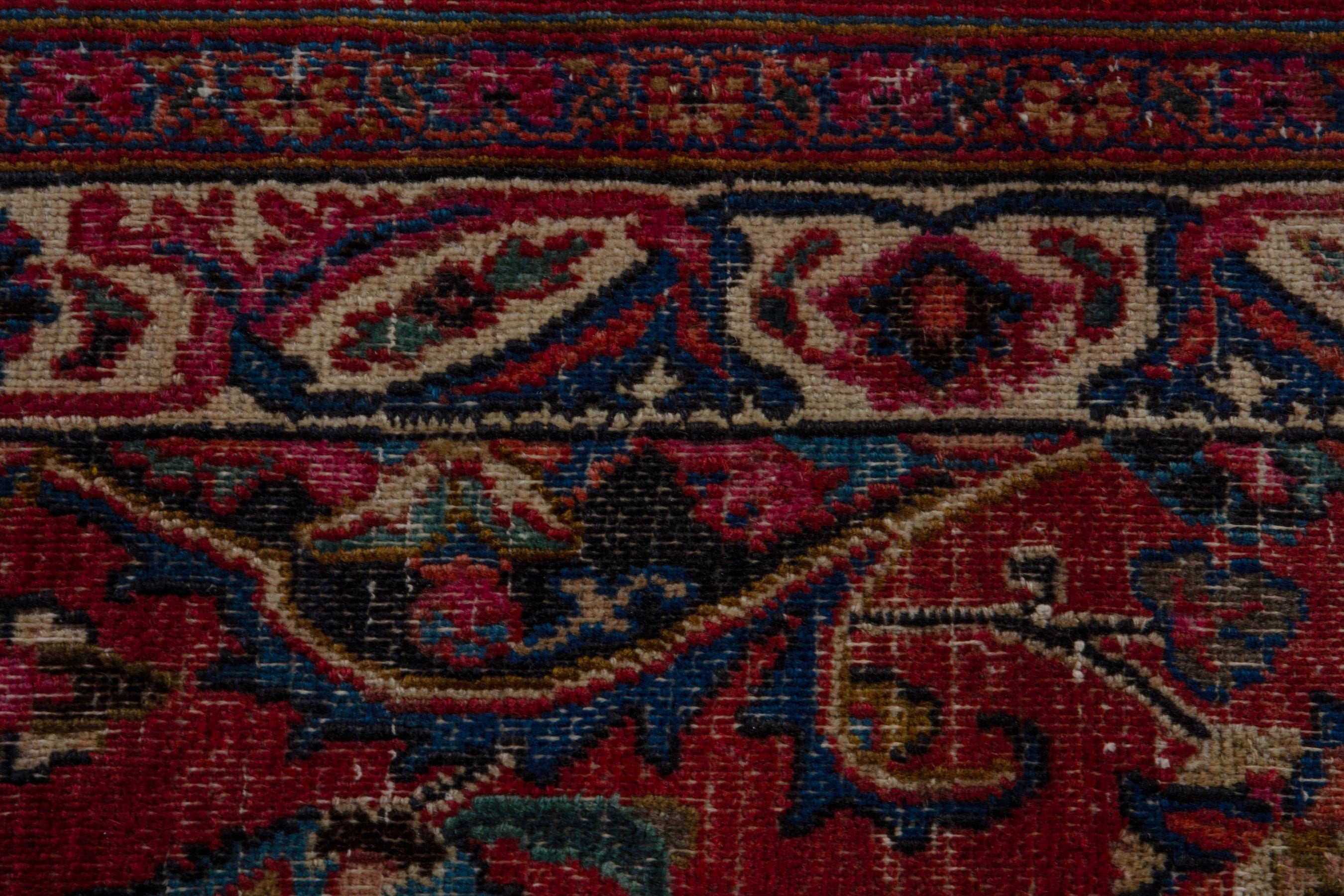 Persian Mashhad area rug in burgundy and dark blue, view 16 of 21