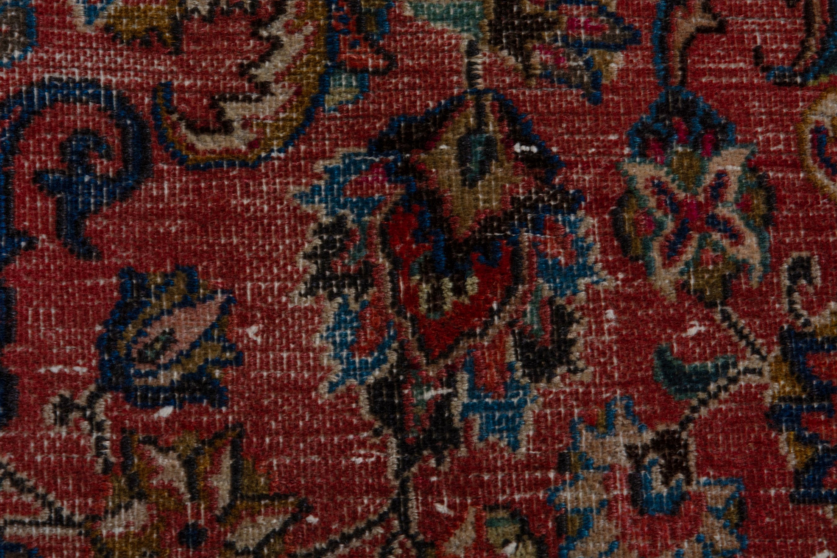 Persian Mashhad area rug in burgundy and dark blue, view 17 of 21