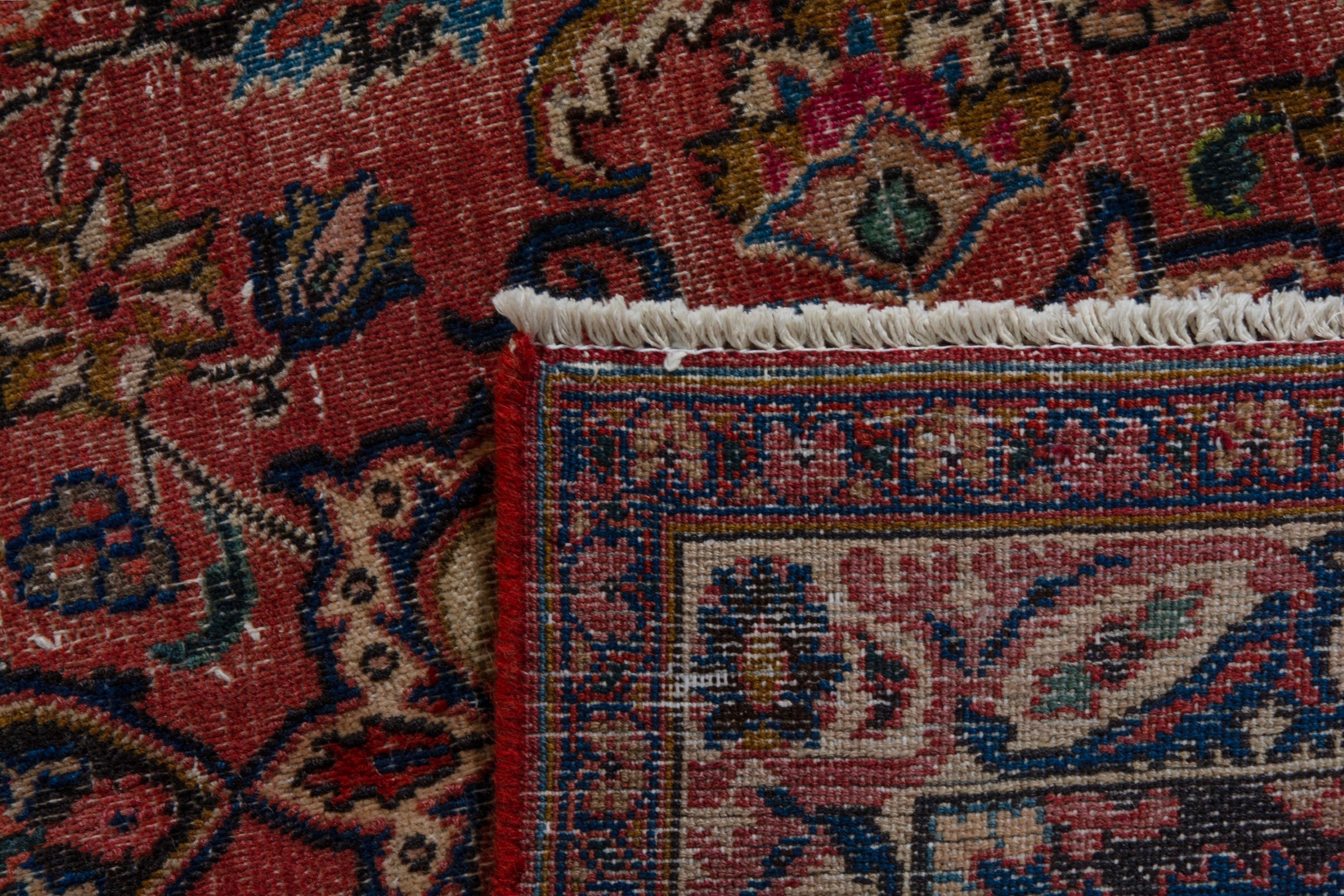 Persian Mashhad area rug in burgundy and dark blue, view 21 of 21