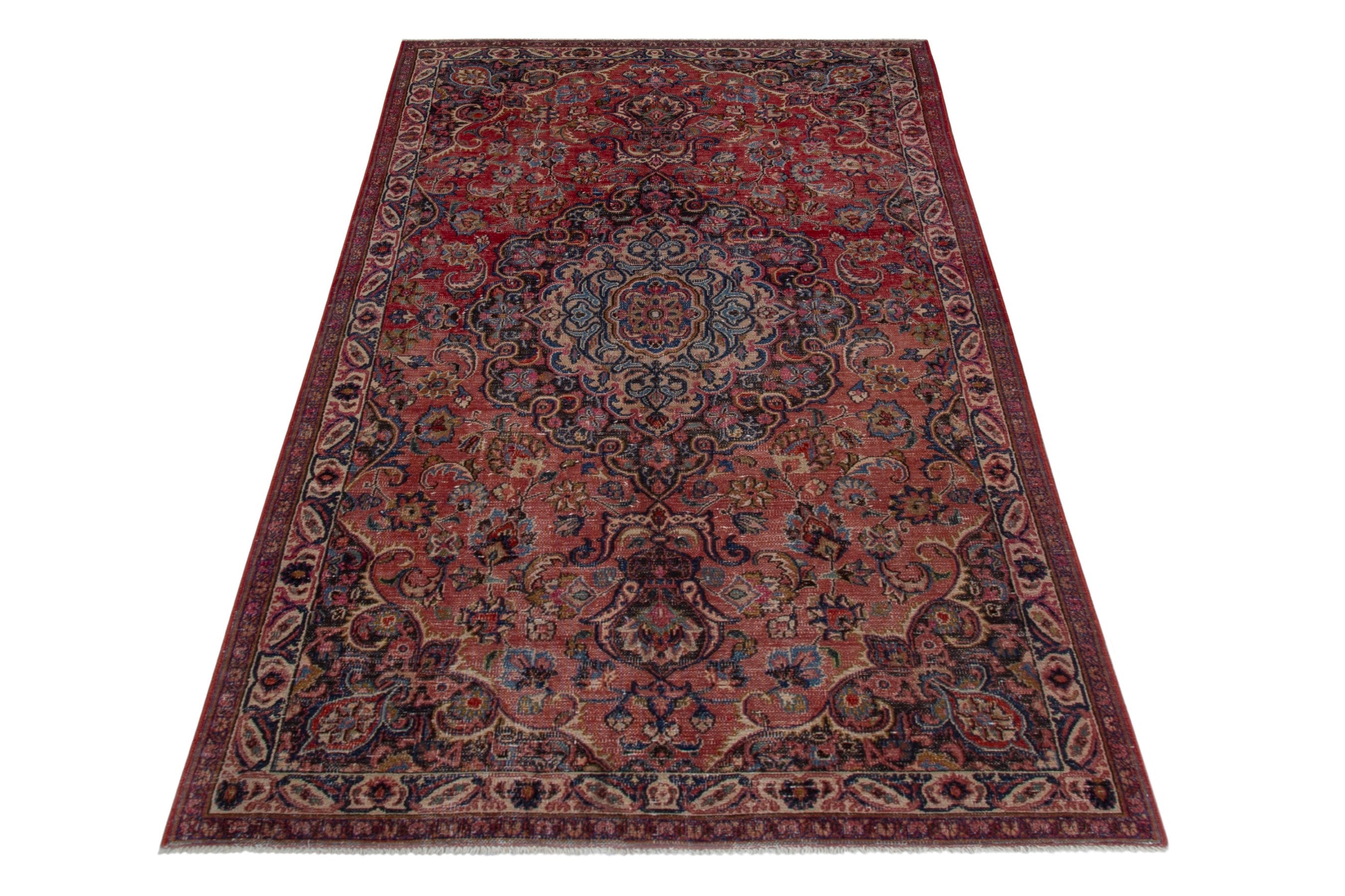 Persian Mashhad area rug in burgundy and dark blue, view 2 of 21