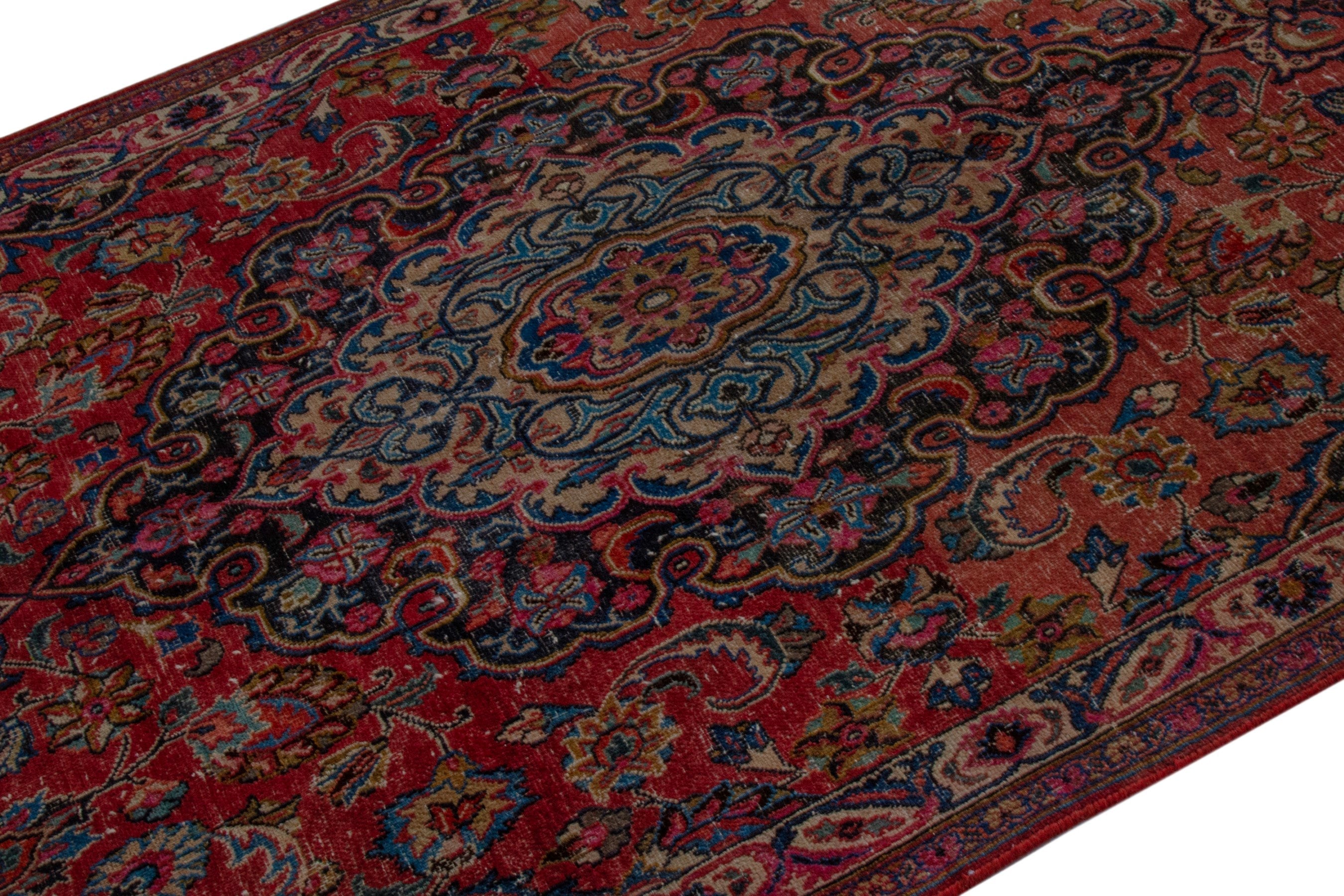 Persian Mashhad area rug in burgundy and dark blue, view 4 of 21