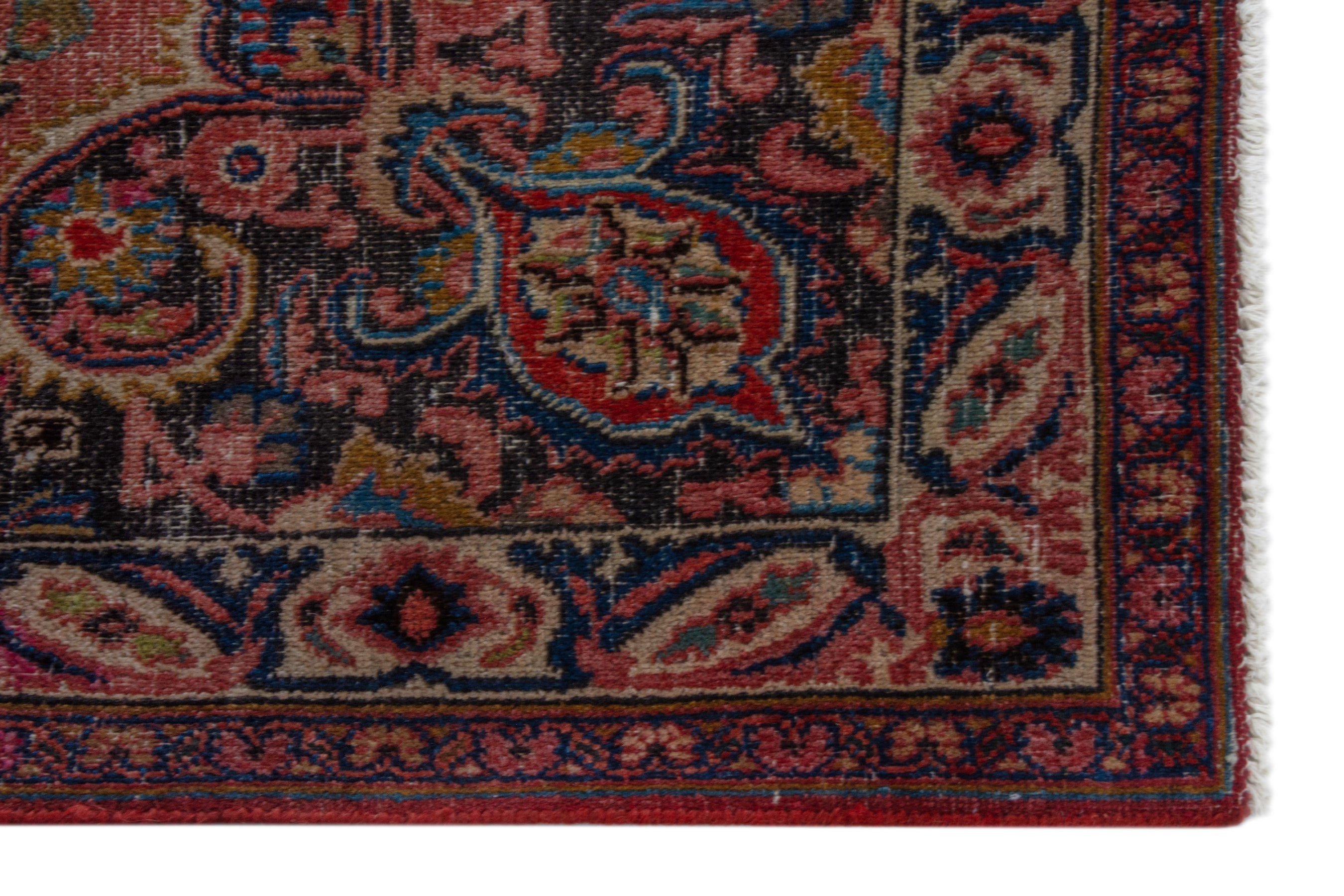 Persian Mashhad area rug in burgundy and dark blue, view 5 of 21