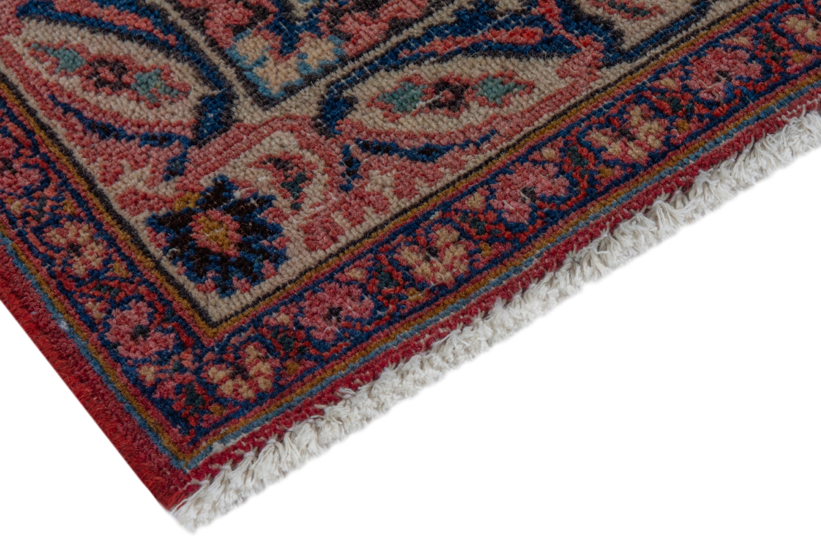 Persian Mashhad area rug in burgundy and dark blue, view 6 of 21