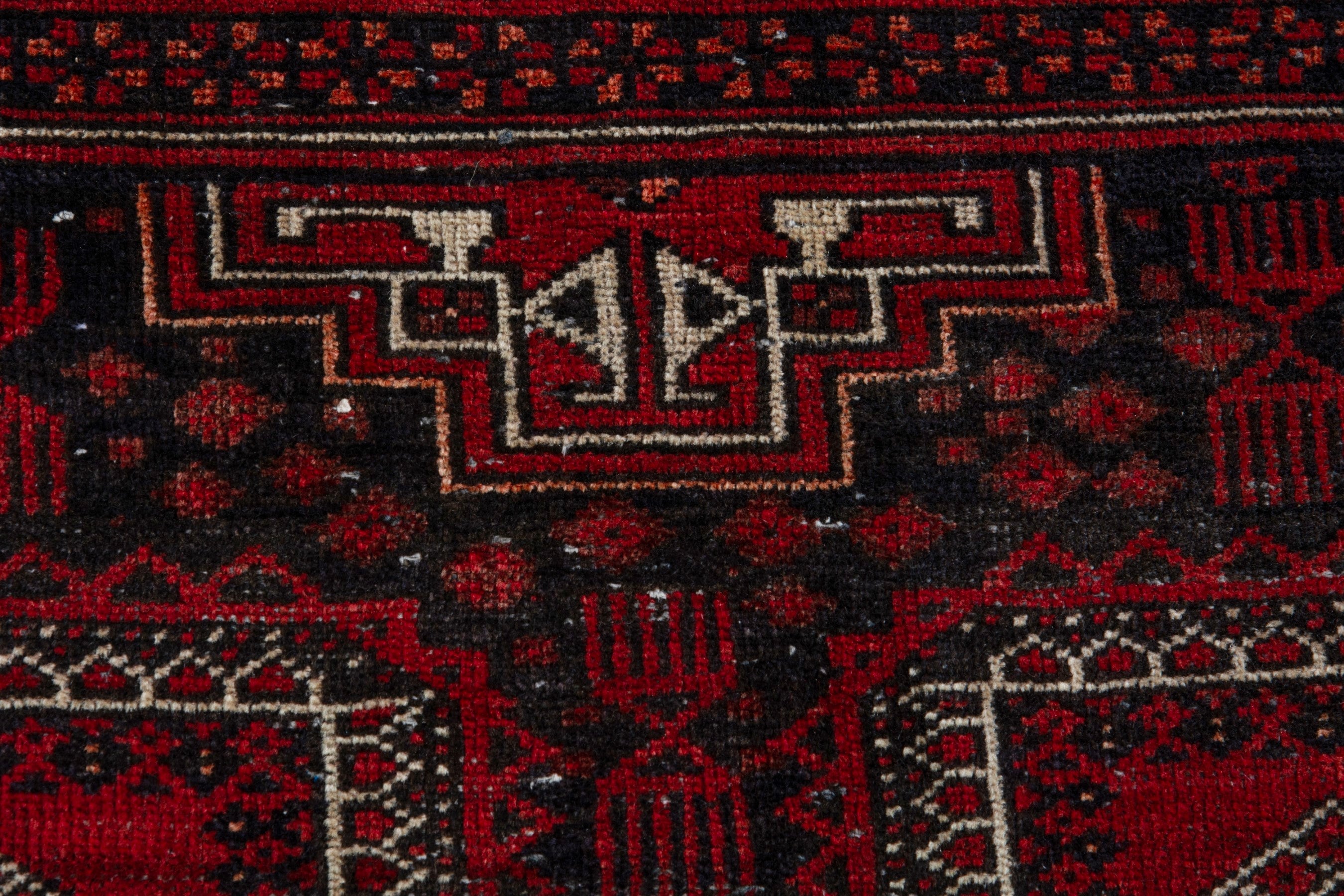 Persian Baluch area rug in burgundy and deep red, view 16 of 20