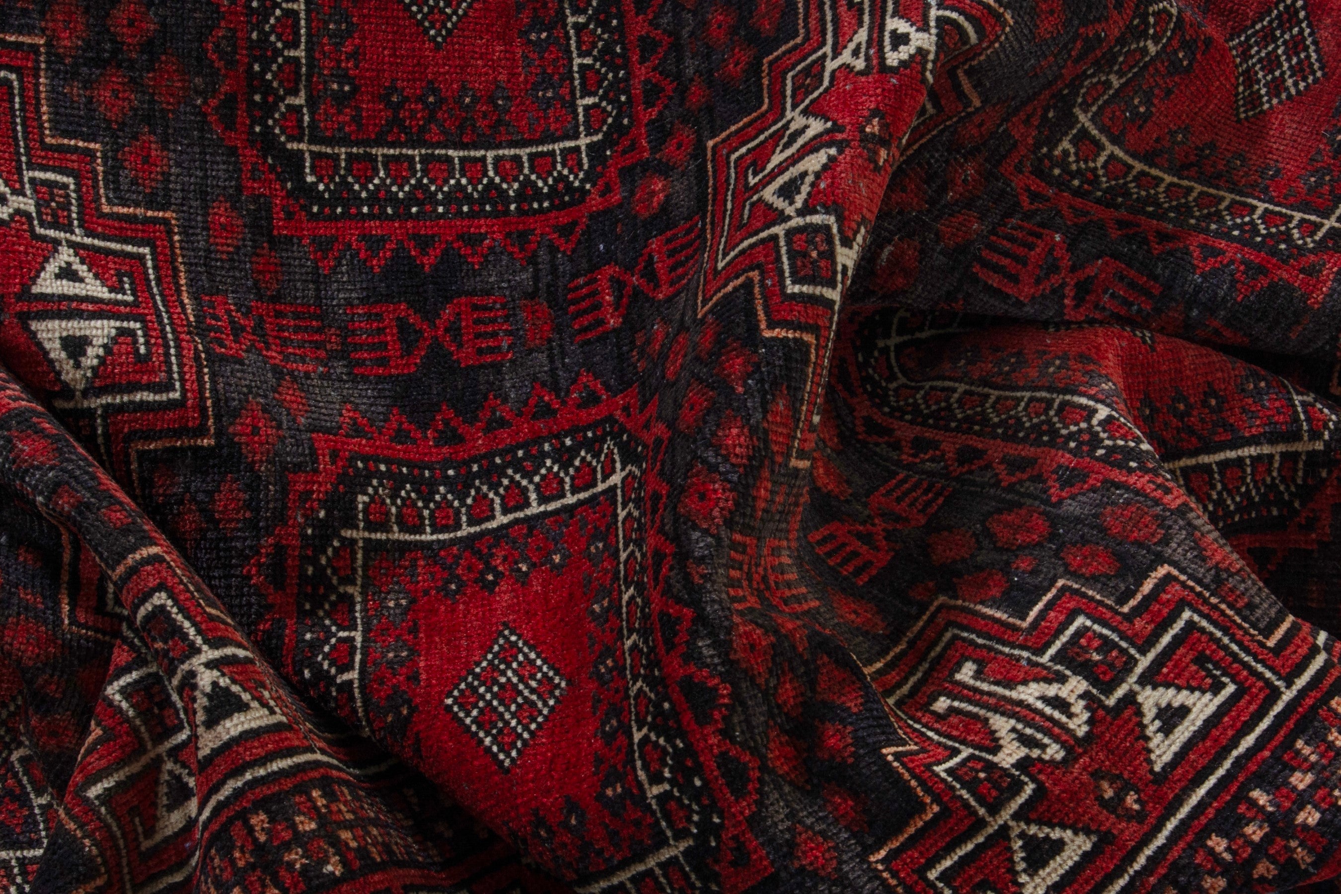 Persian Baluch area rug in burgundy and deep red, view 17 of 20