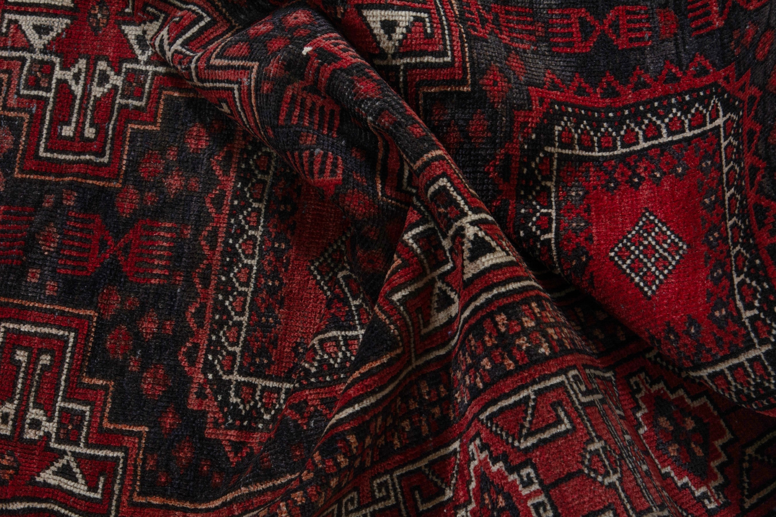 Persian Baluch area rug in burgundy and deep red, view 18 of 20