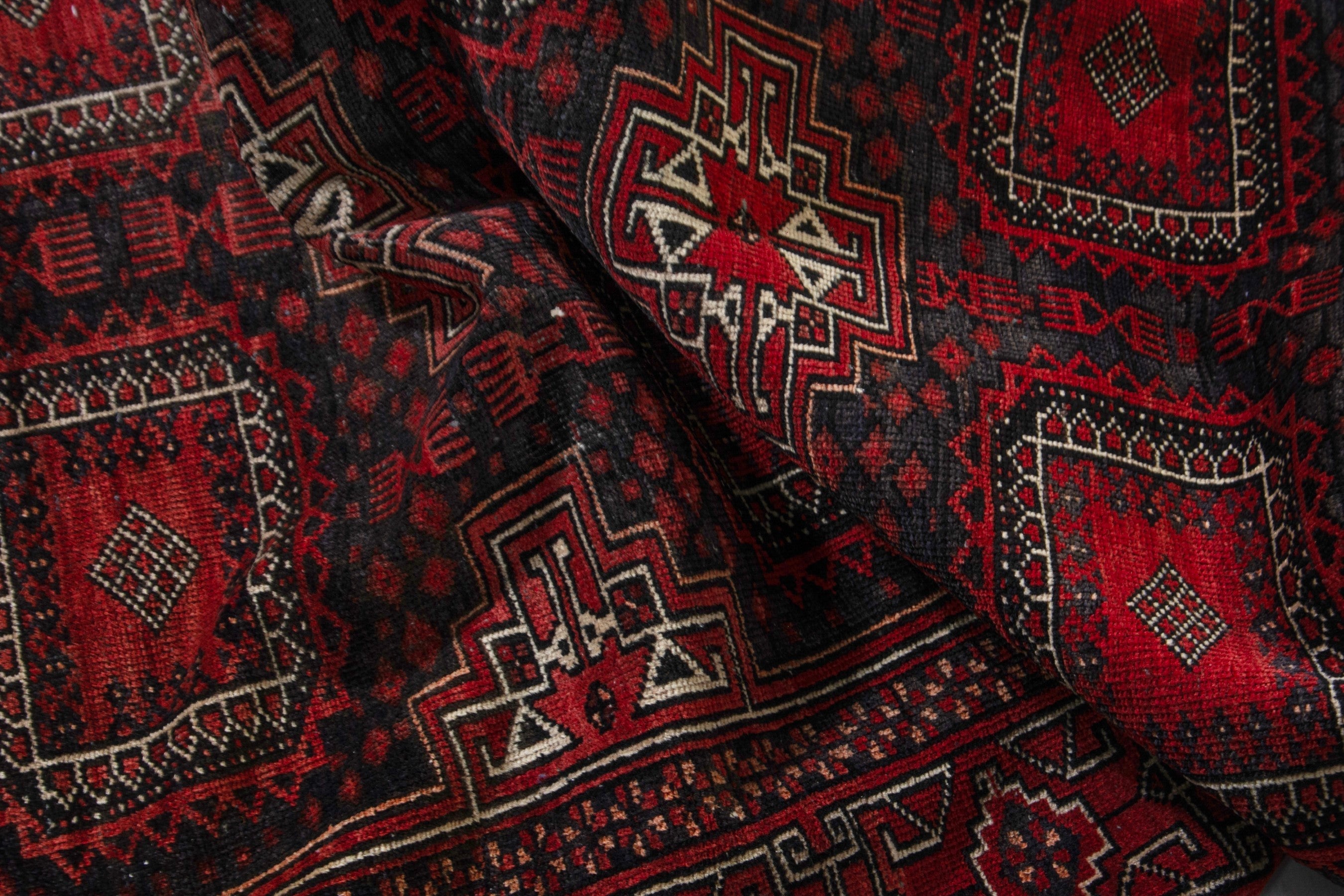 Persian Baluch area rug in burgundy and deep red, view 19 of 20