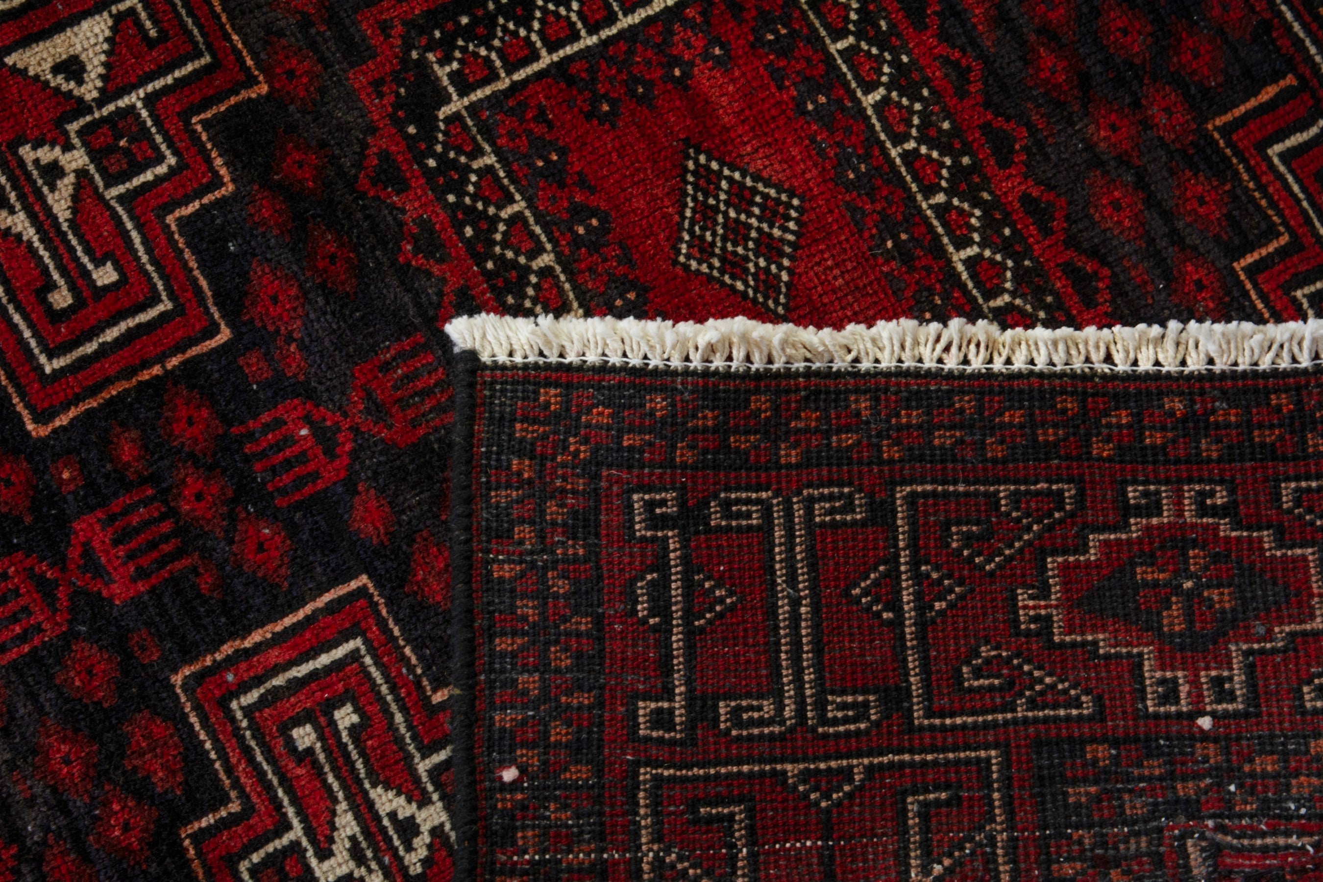 Persian Baluch area rug in burgundy and deep red, view 20 of 20