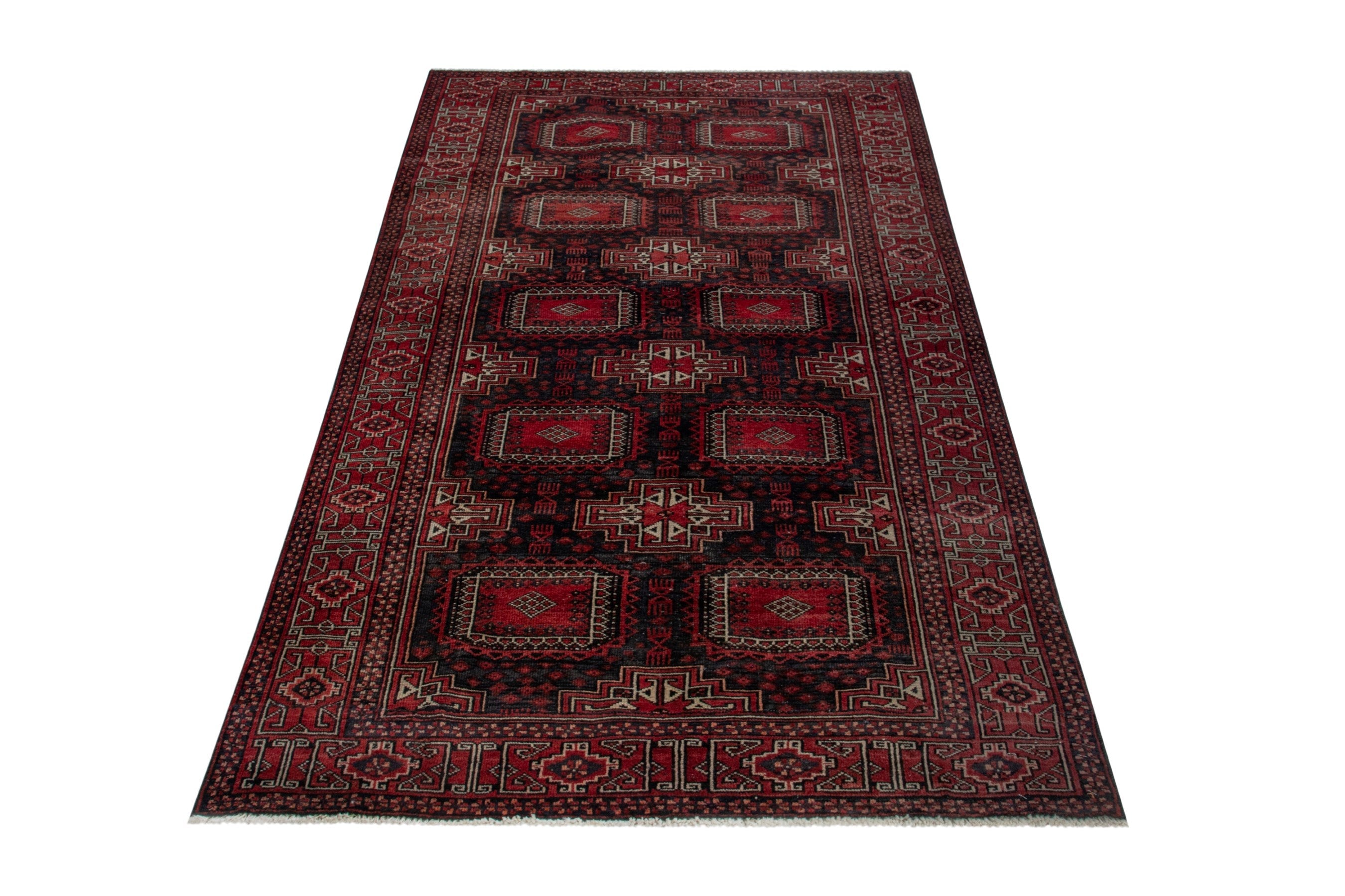 Persian Baluch area rug in burgundy and deep red, view 3 of 20