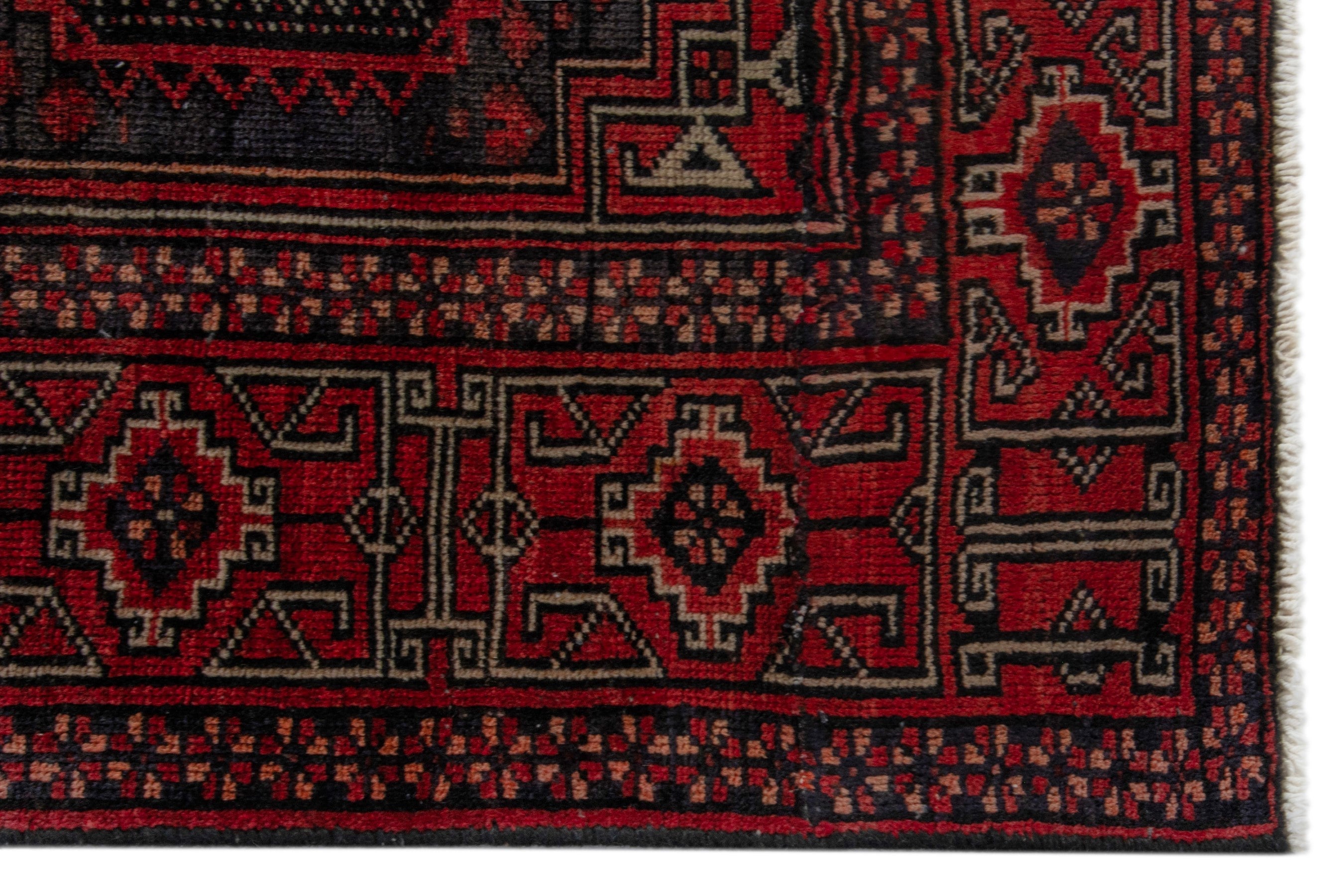 Persian Baluch area rug in burgundy and deep red, view 5 of 20