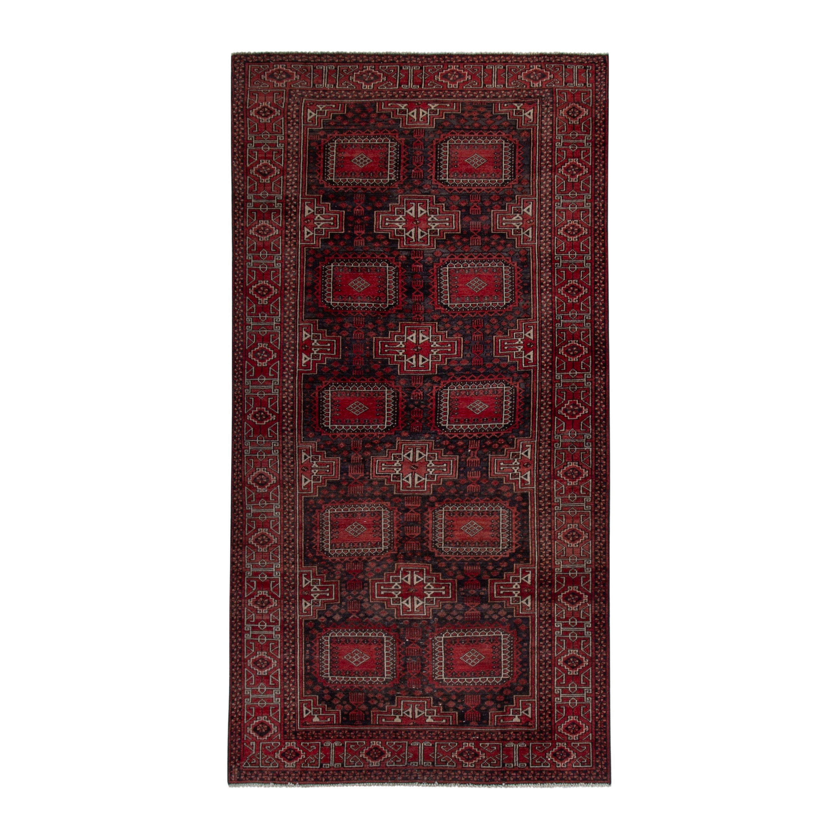Persian Baluch area rug in burgundy and deep red, 4' x 7'11"