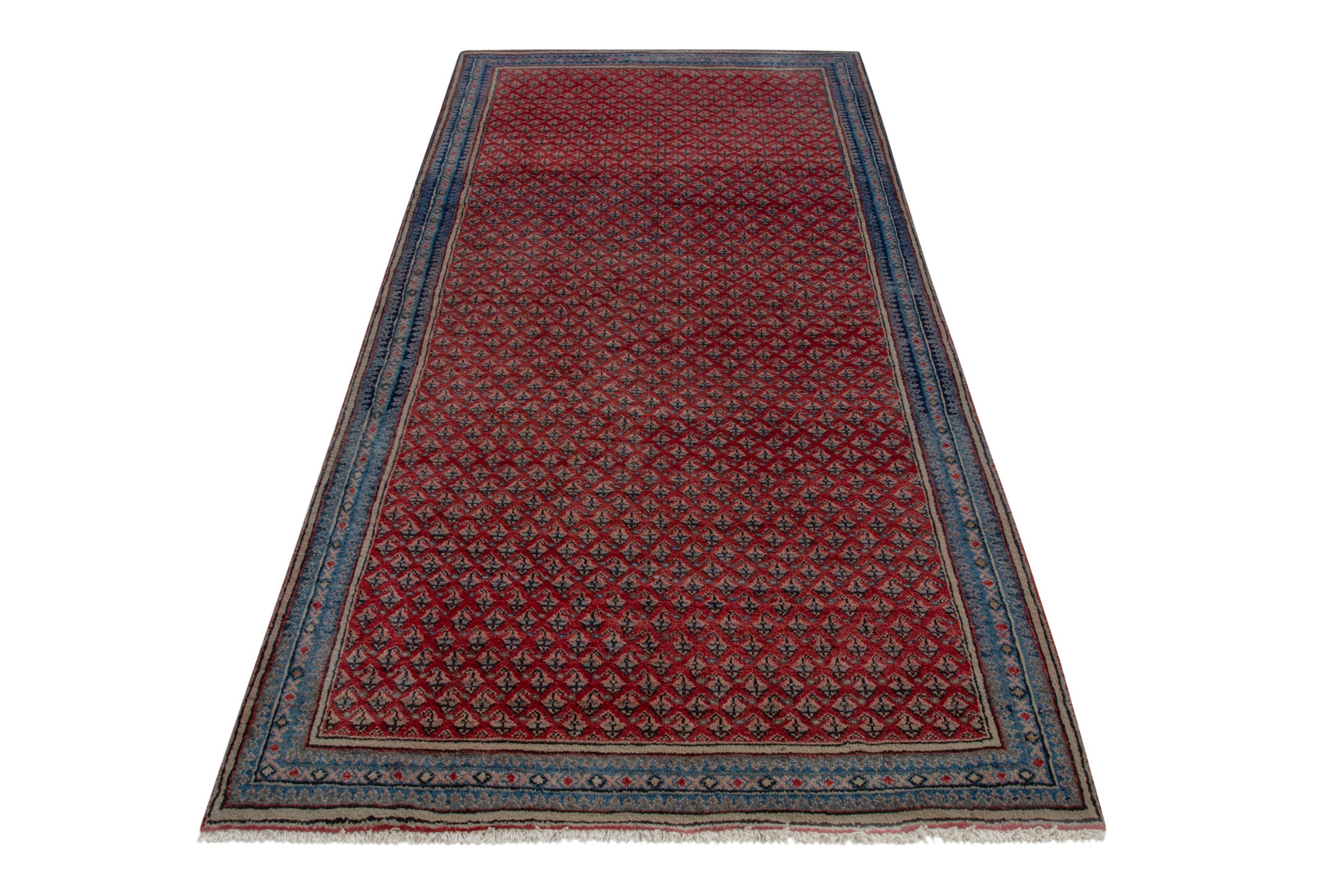 Persian Arak area rug in deep red and dark blue, view 3 of 19