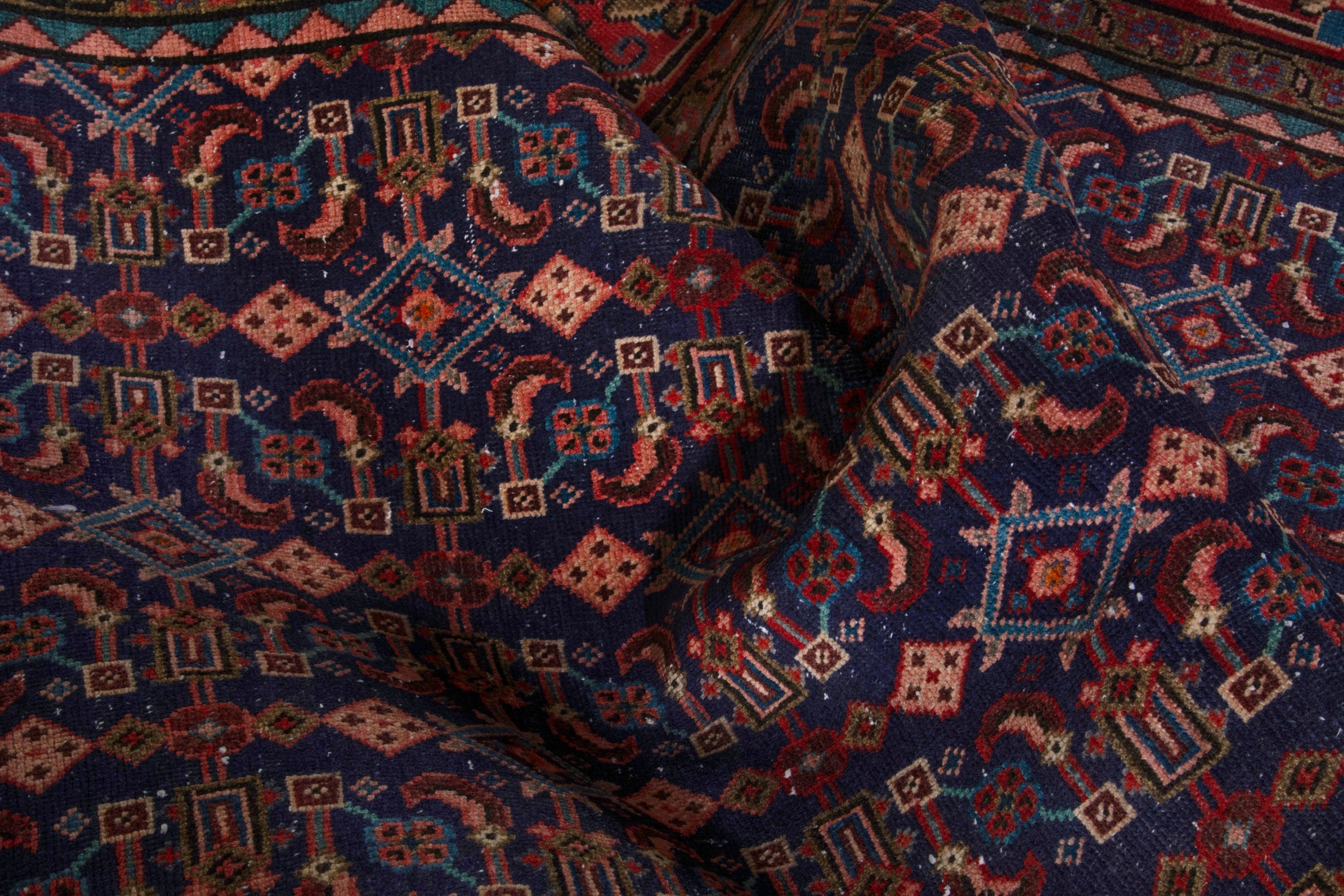 Persian Mahal area rug in navy and deep red, view 16 of 20