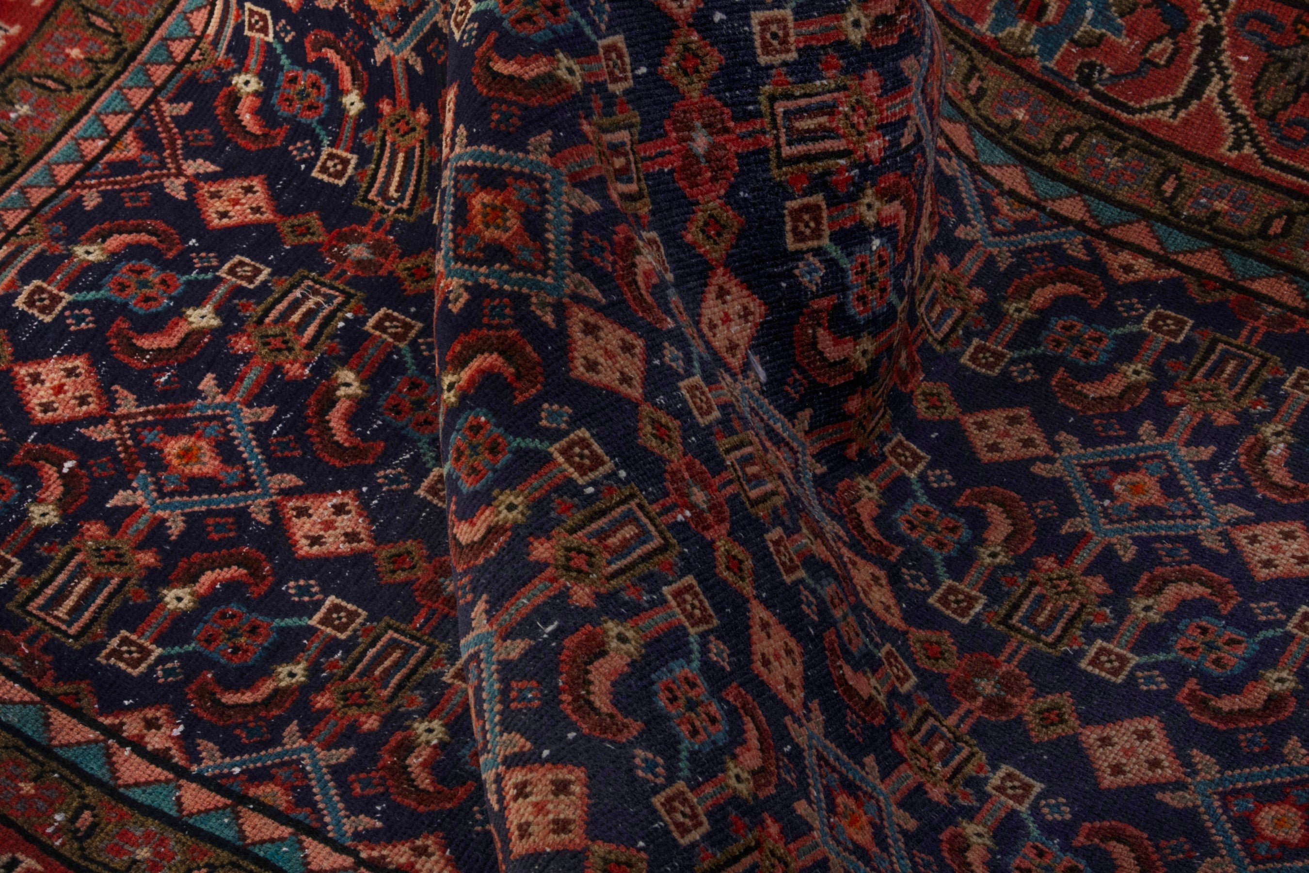 Persian Mahal area rug in navy and deep red, view 19 of 20
