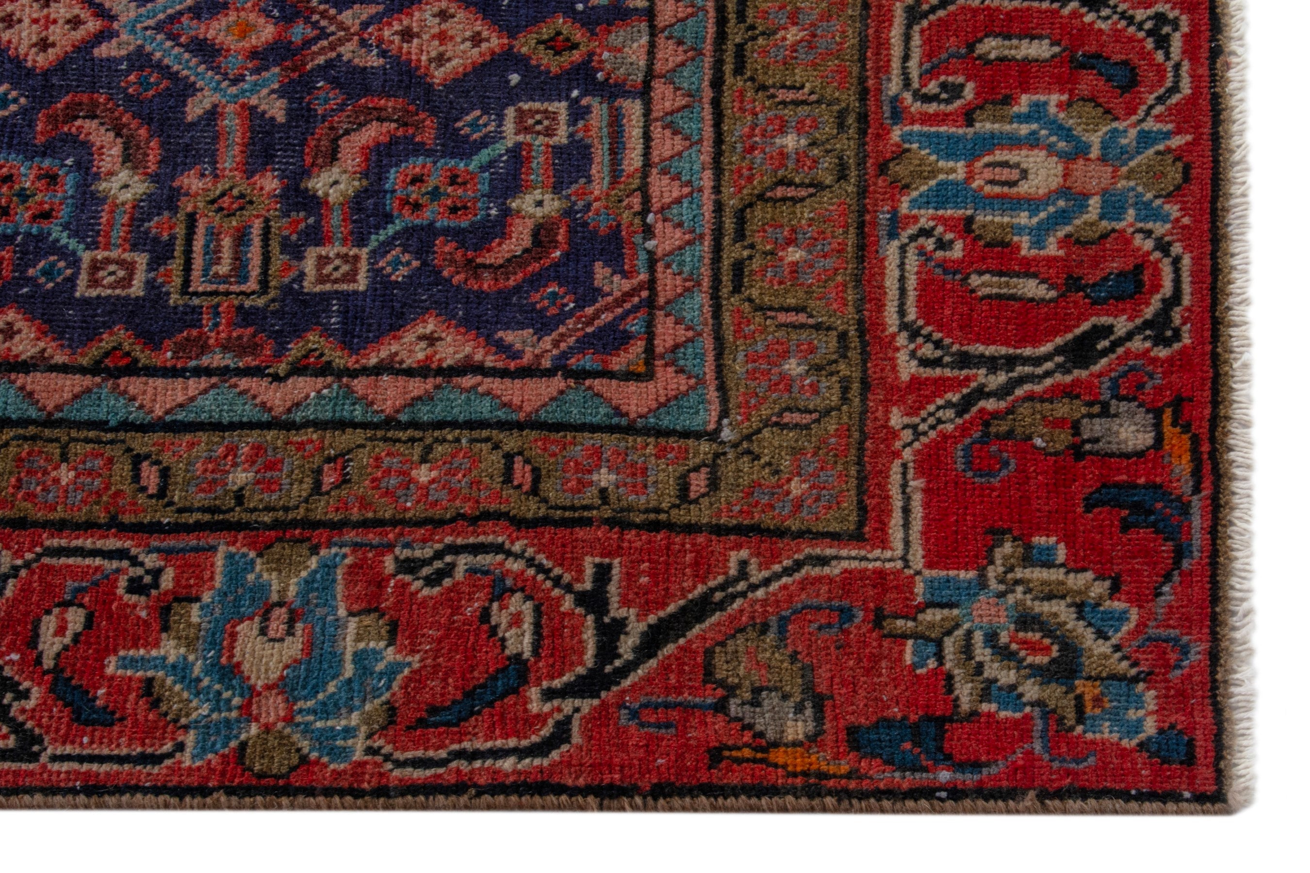 Persian Mahal area rug in navy and deep red, view 5 of 20